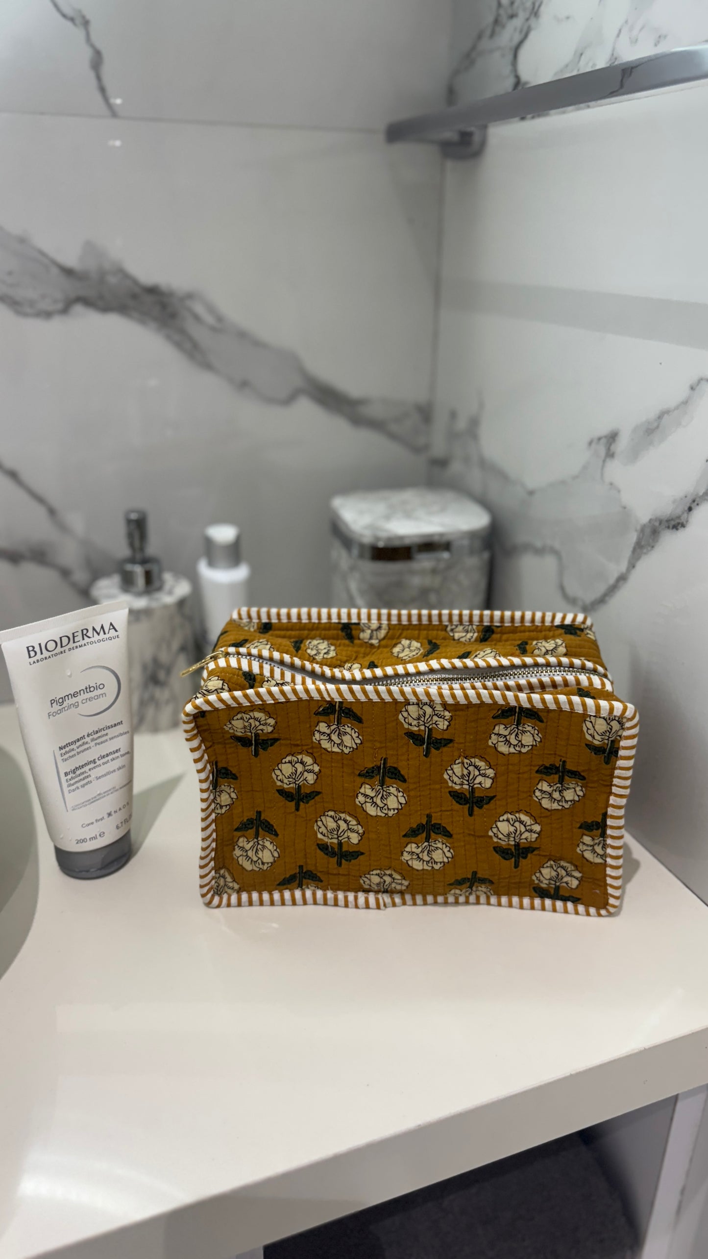 Mustard Floral Large Pouch