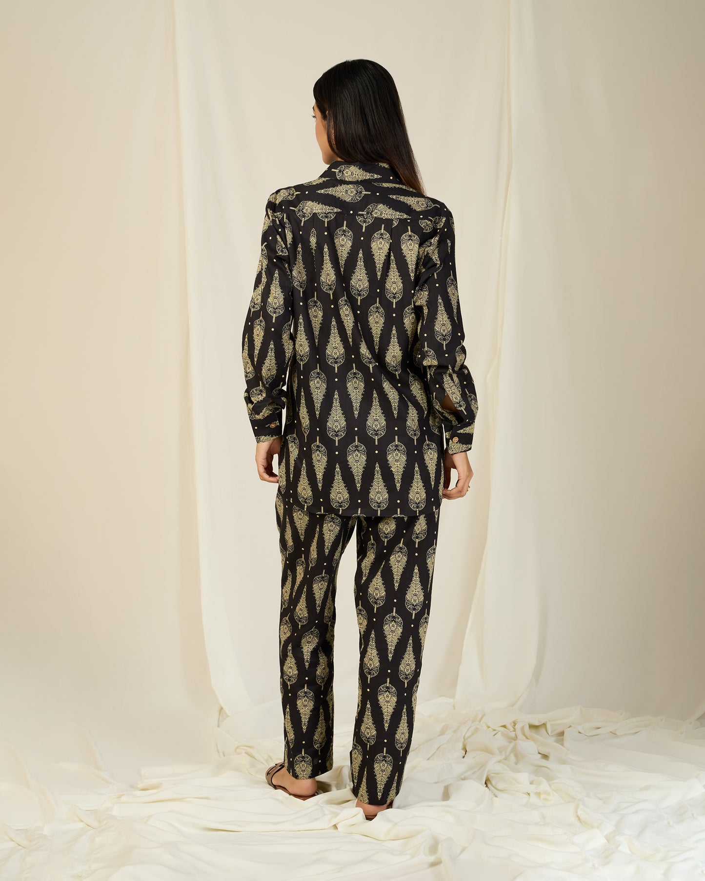 Black Leaf Co-ord Set (With Pants)