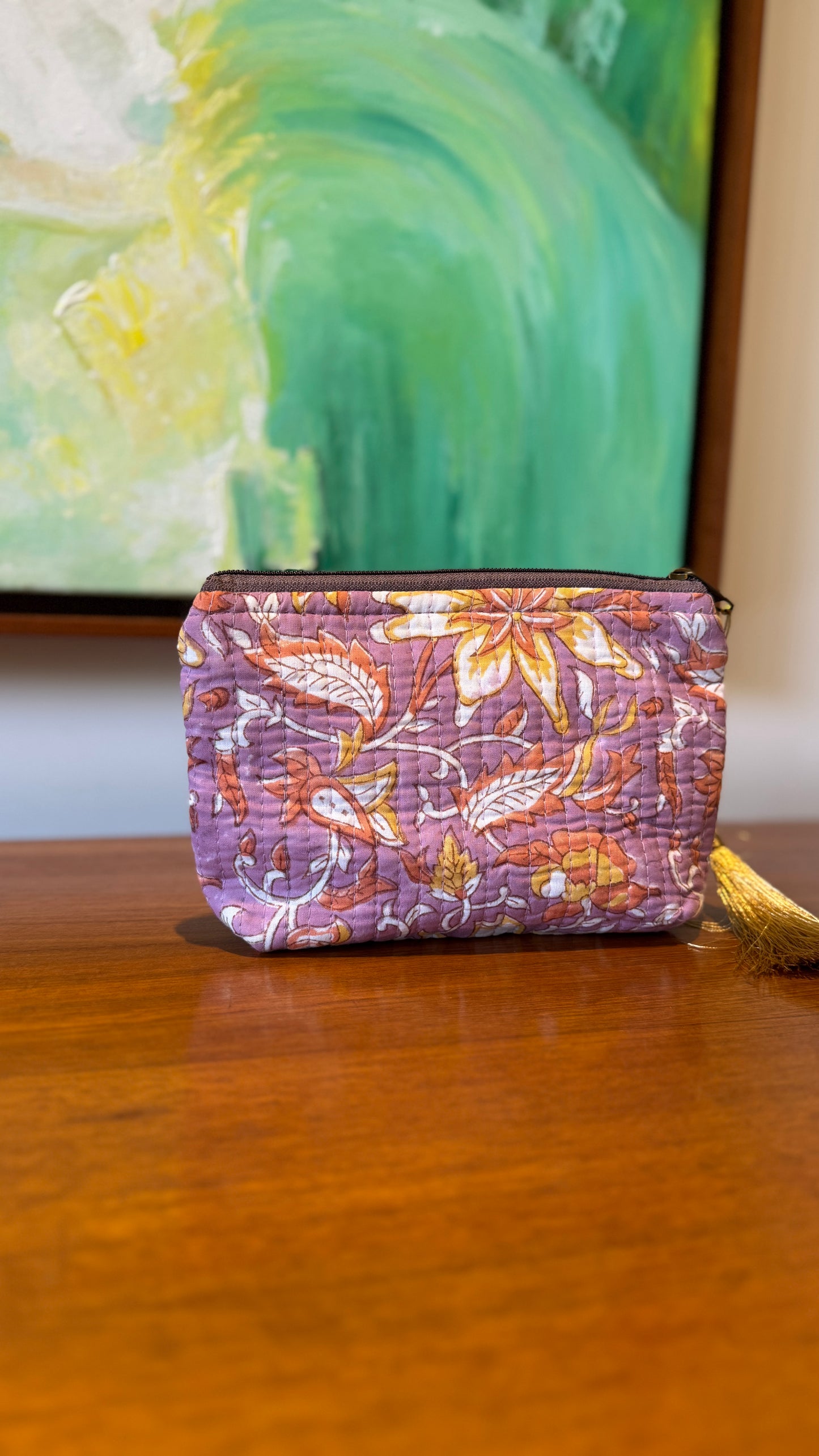 Lavender Floral Hand Block Pouch