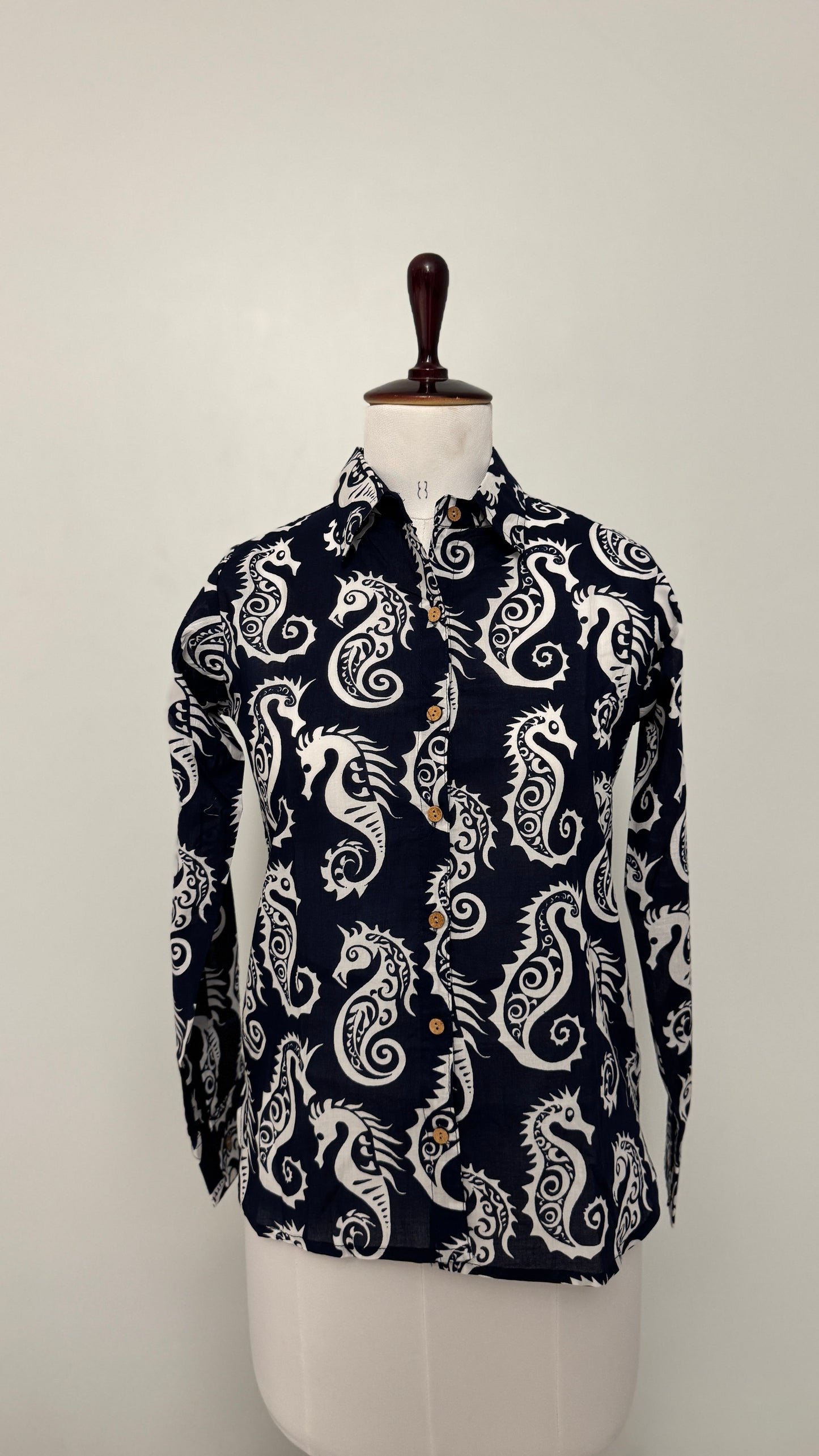 Blue Sea Horse Cotton Shirt
