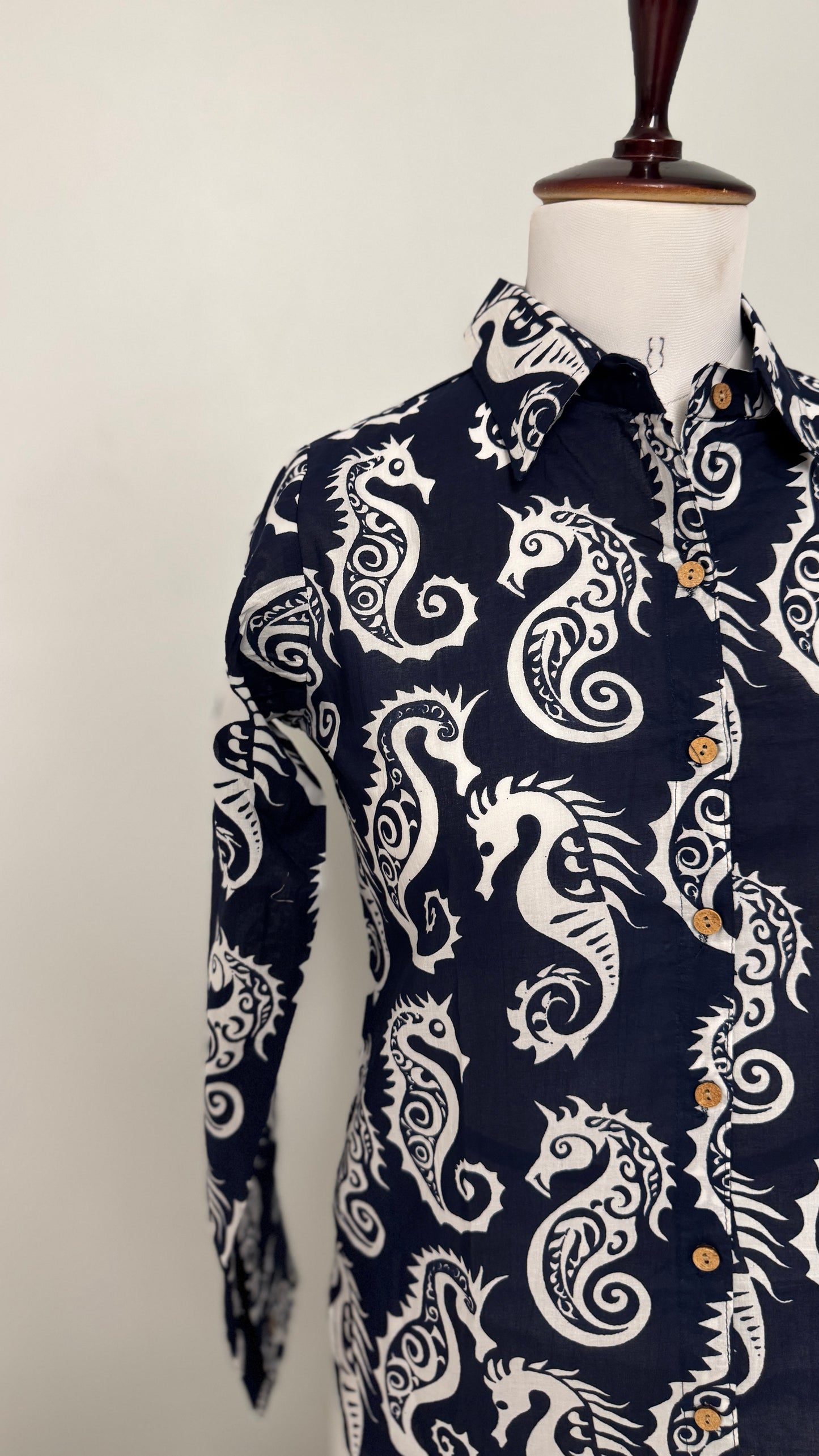 Blue Sea Horse Cotton Shirt
