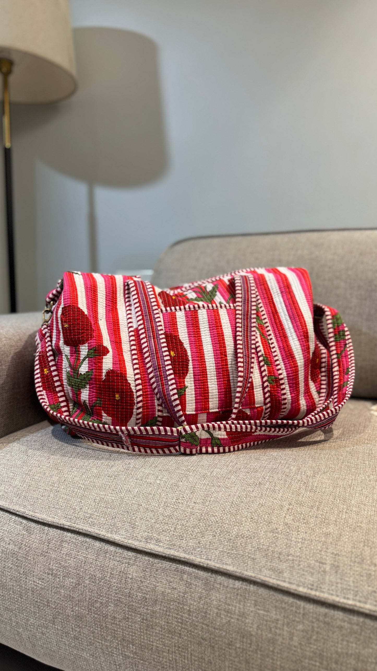 Pink Stripe Weekender Duffel Bag