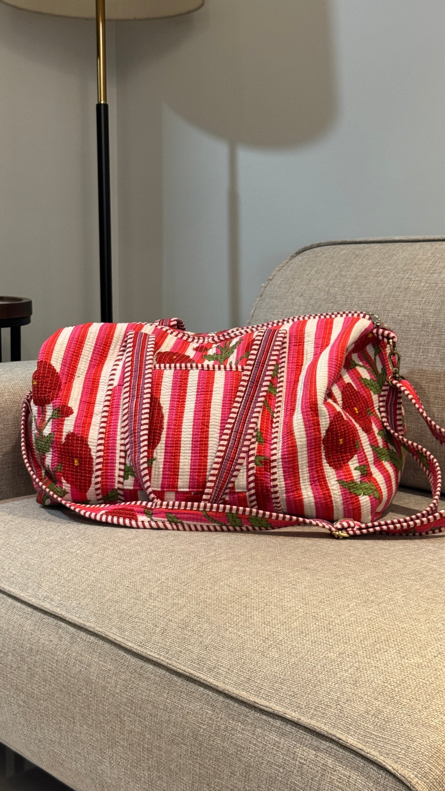 Pink Stripe Weekender Duffel Bag