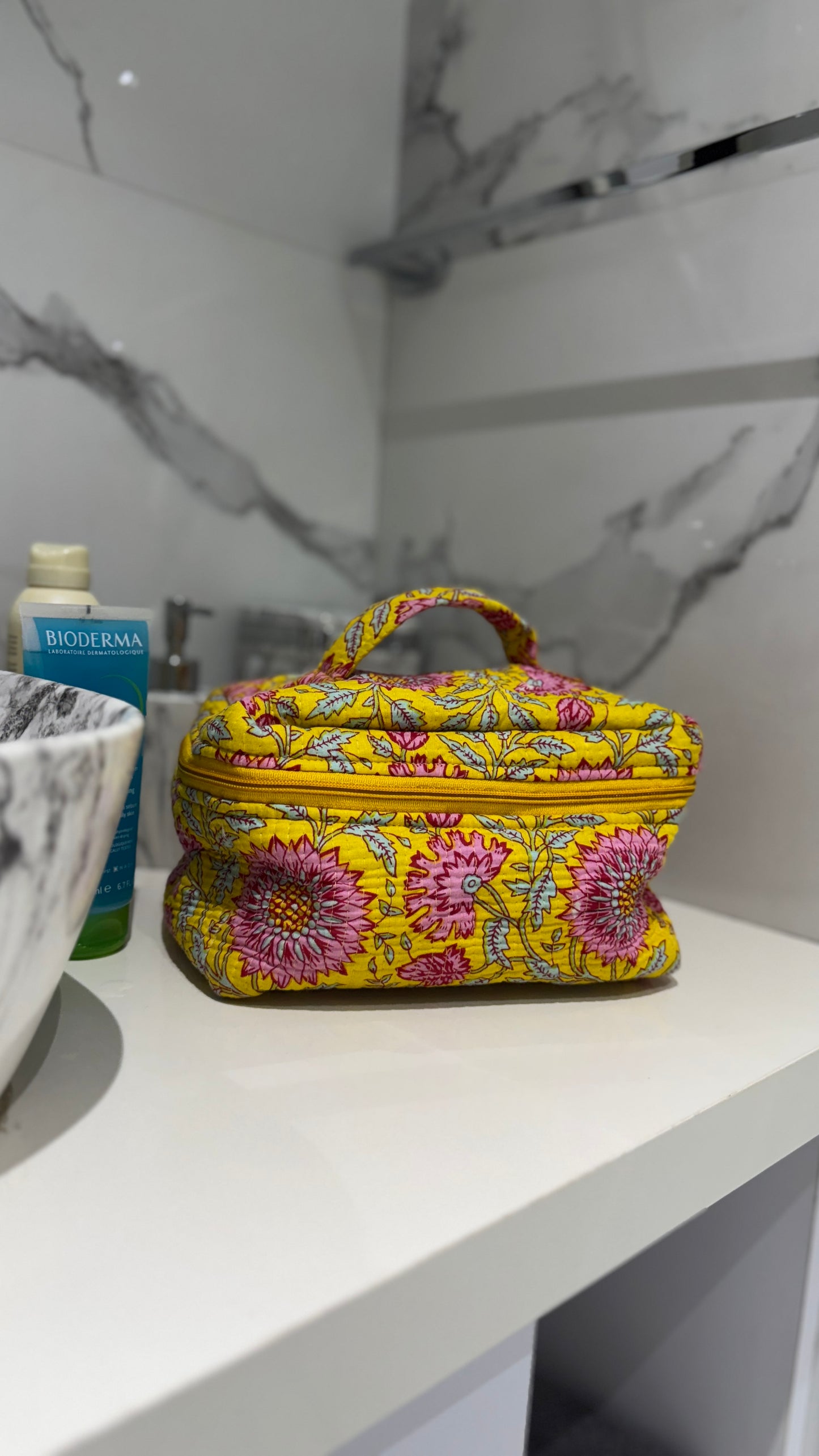 Yellow Floral Vanity Bag