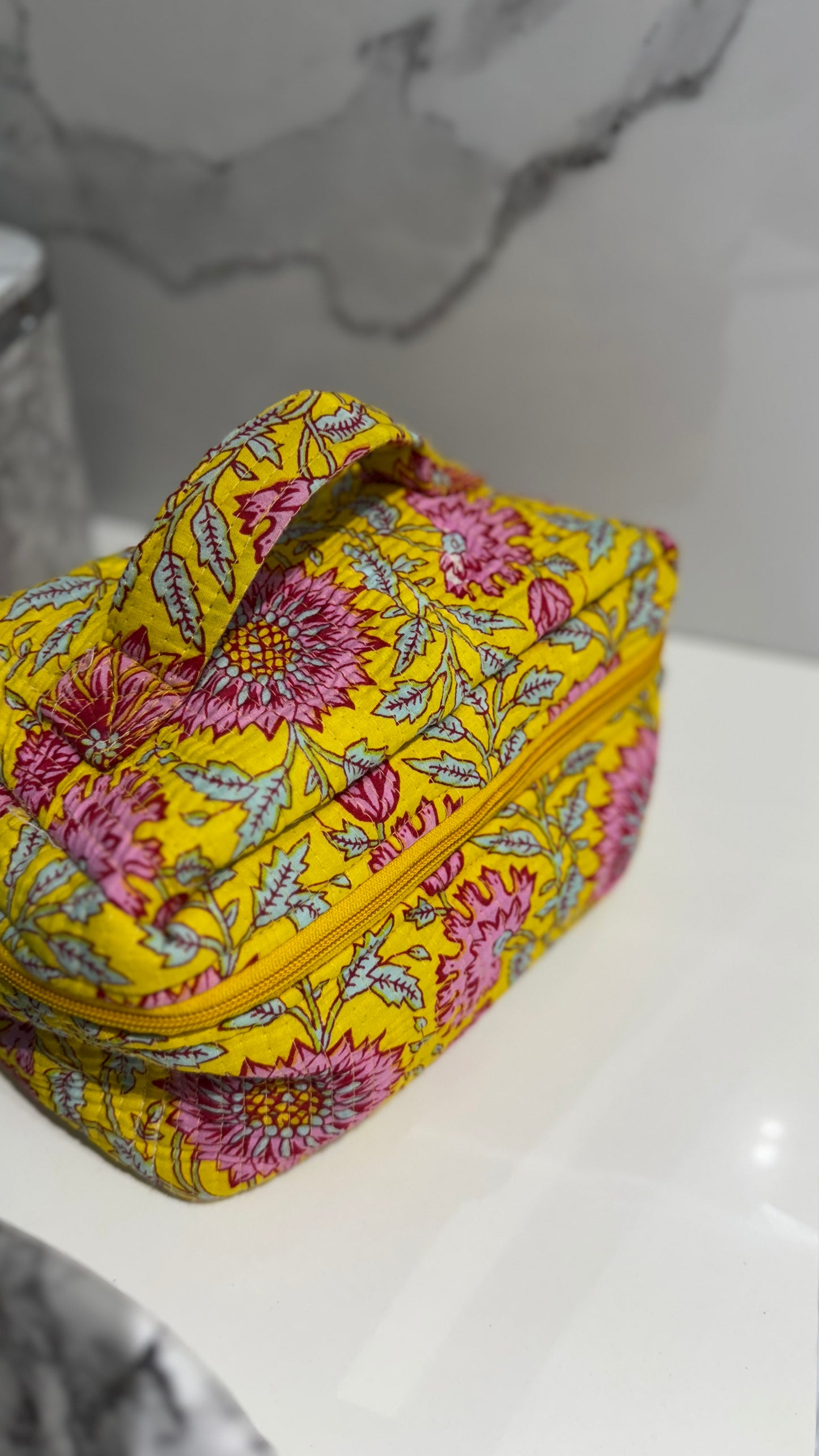 Yellow Floral Vanity Bag