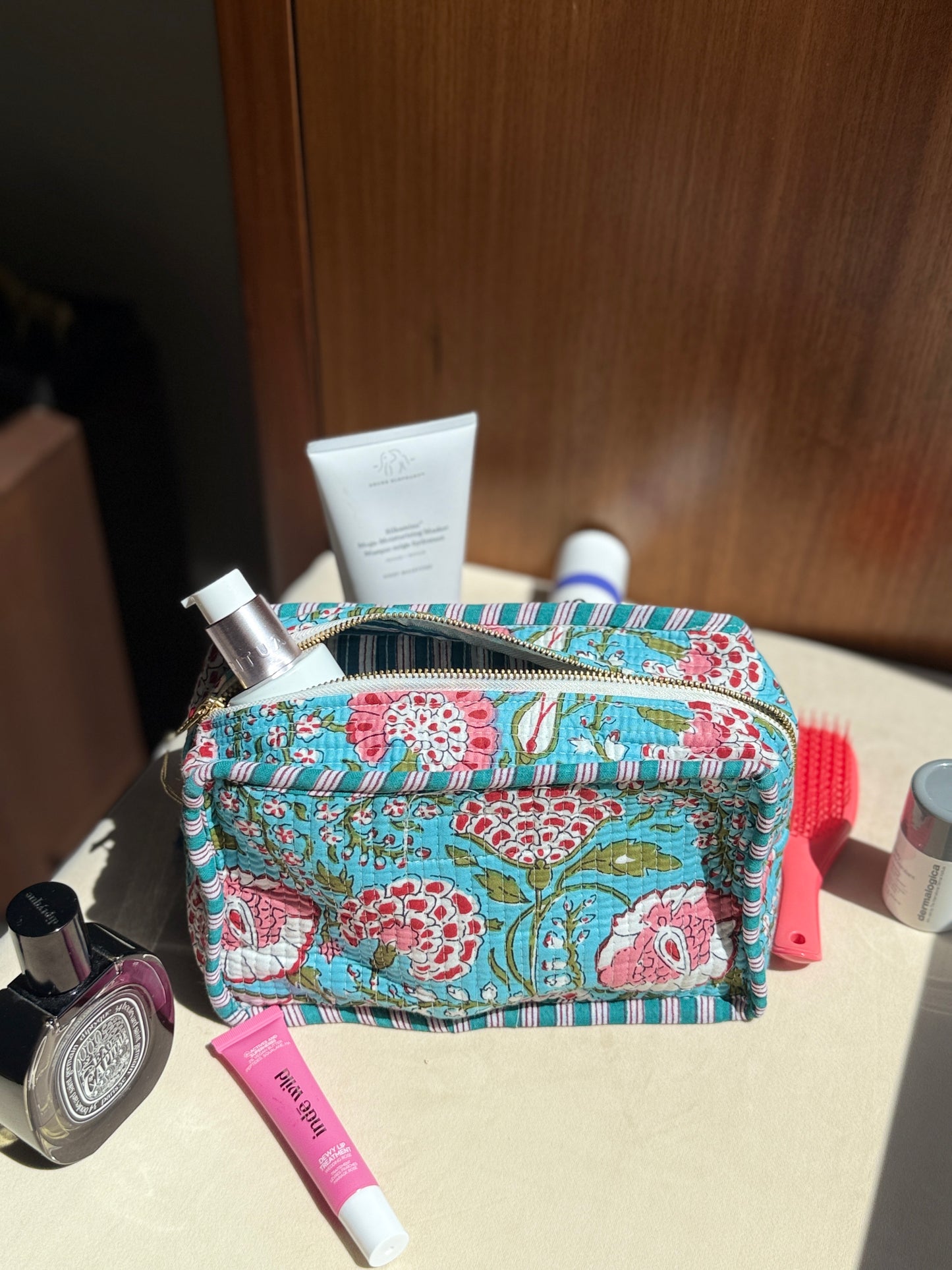Blue Floral Large Pouch