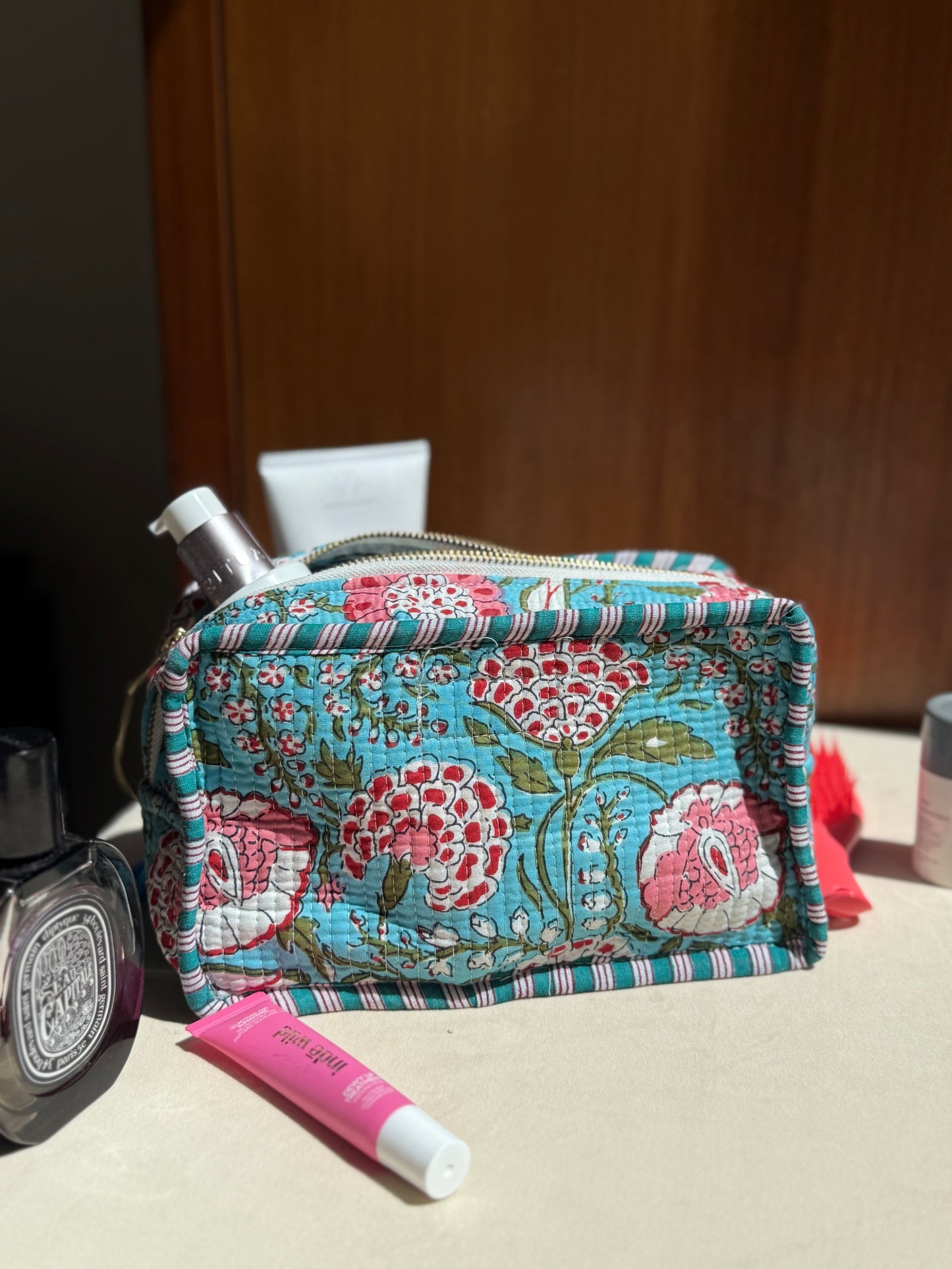 Blue Floral Large Pouch