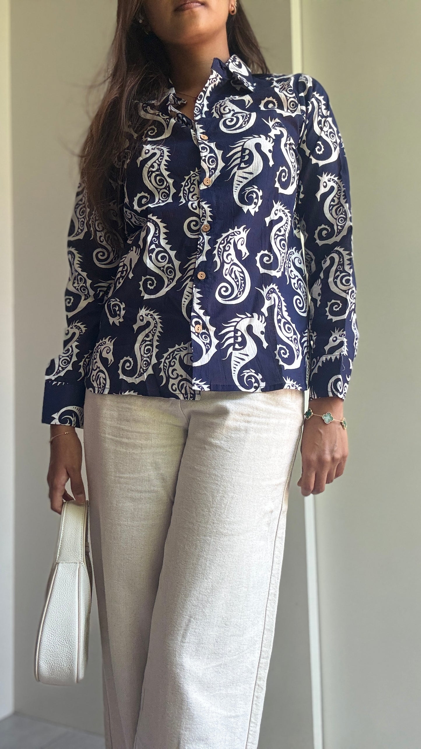 Blue Sea Horse Cotton Shirt