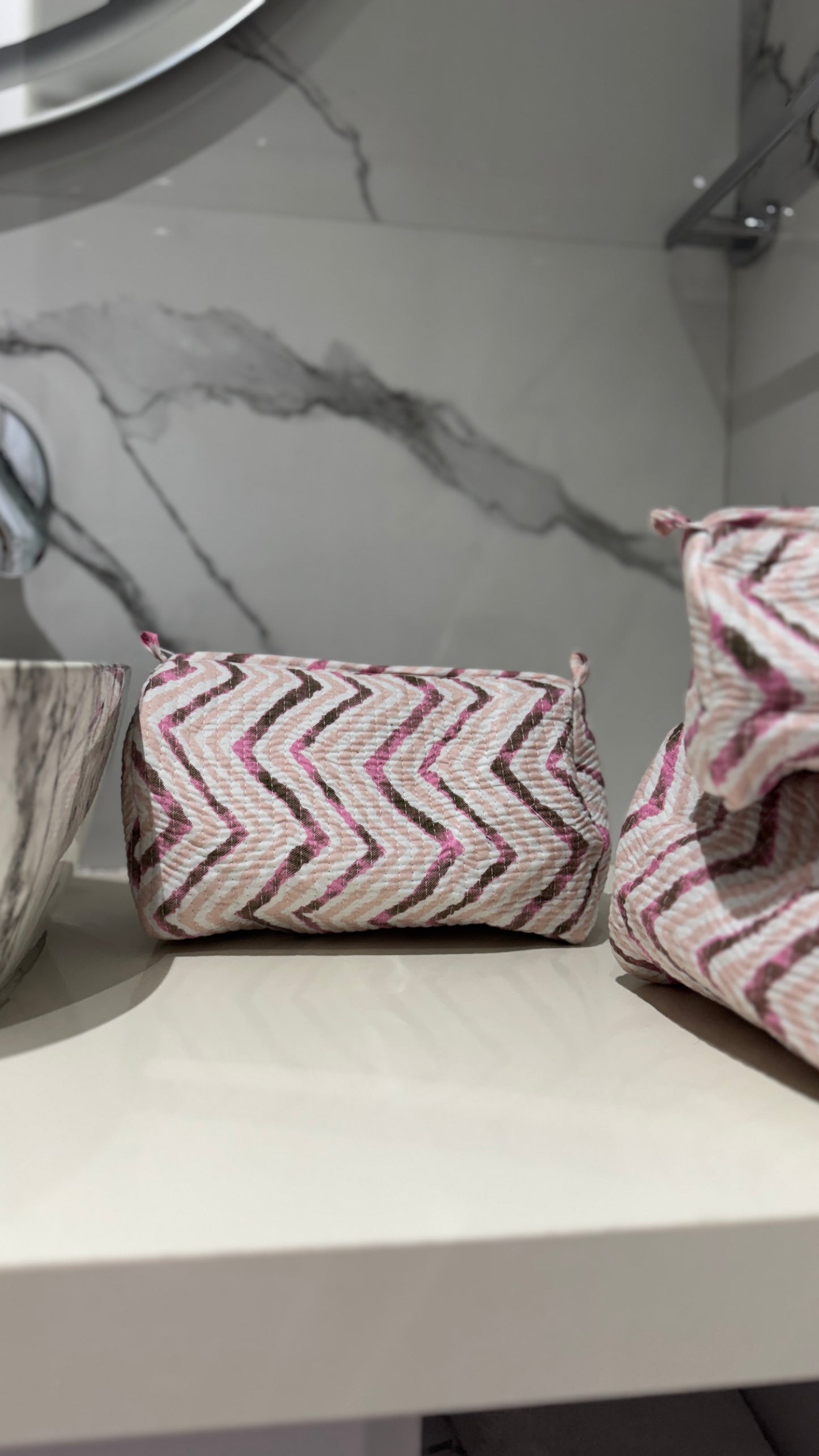 Pink Zig Zag Pouch Set (set of 3)