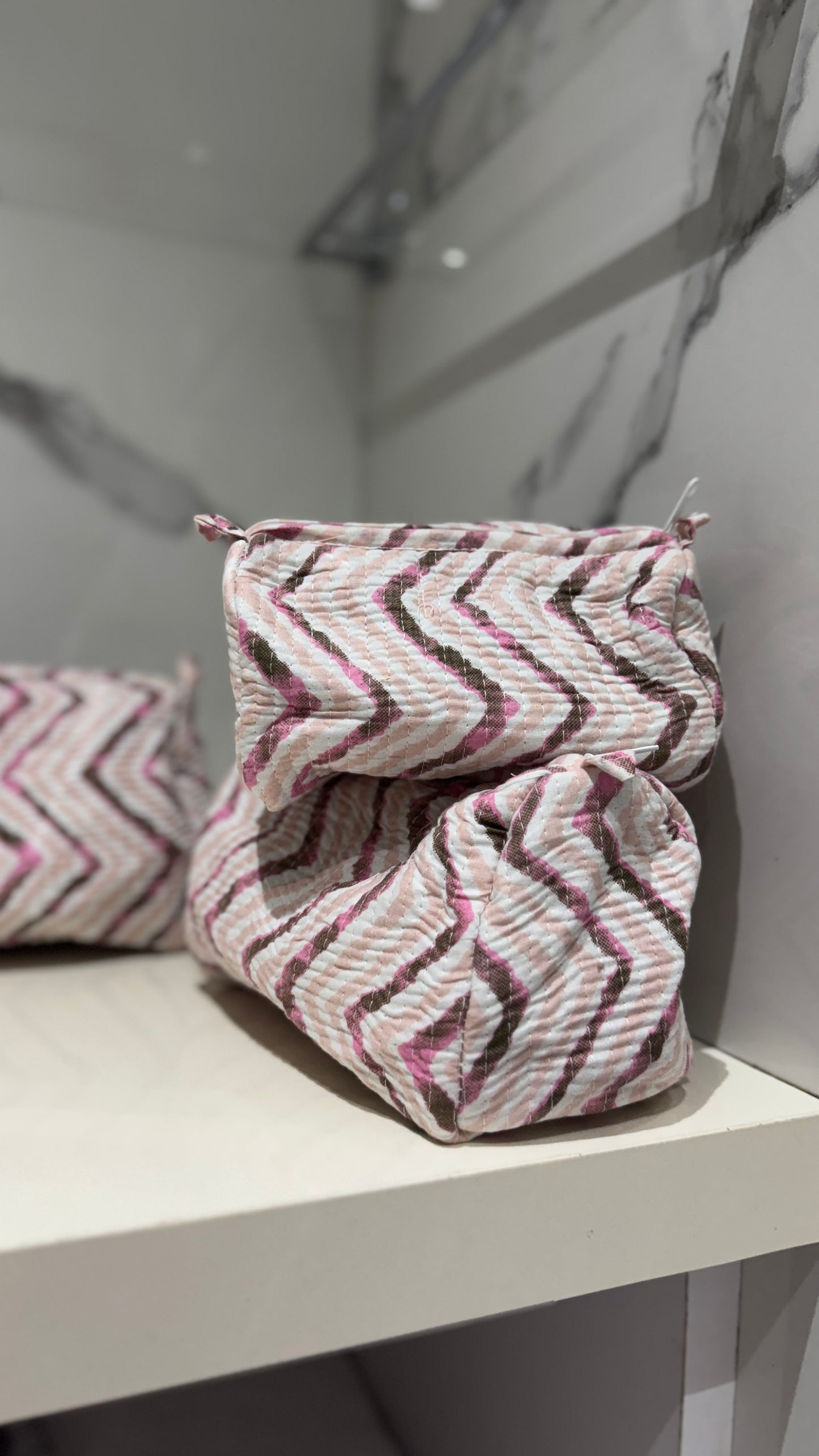 Pink Zig Zag Pouch Set (set of 3)