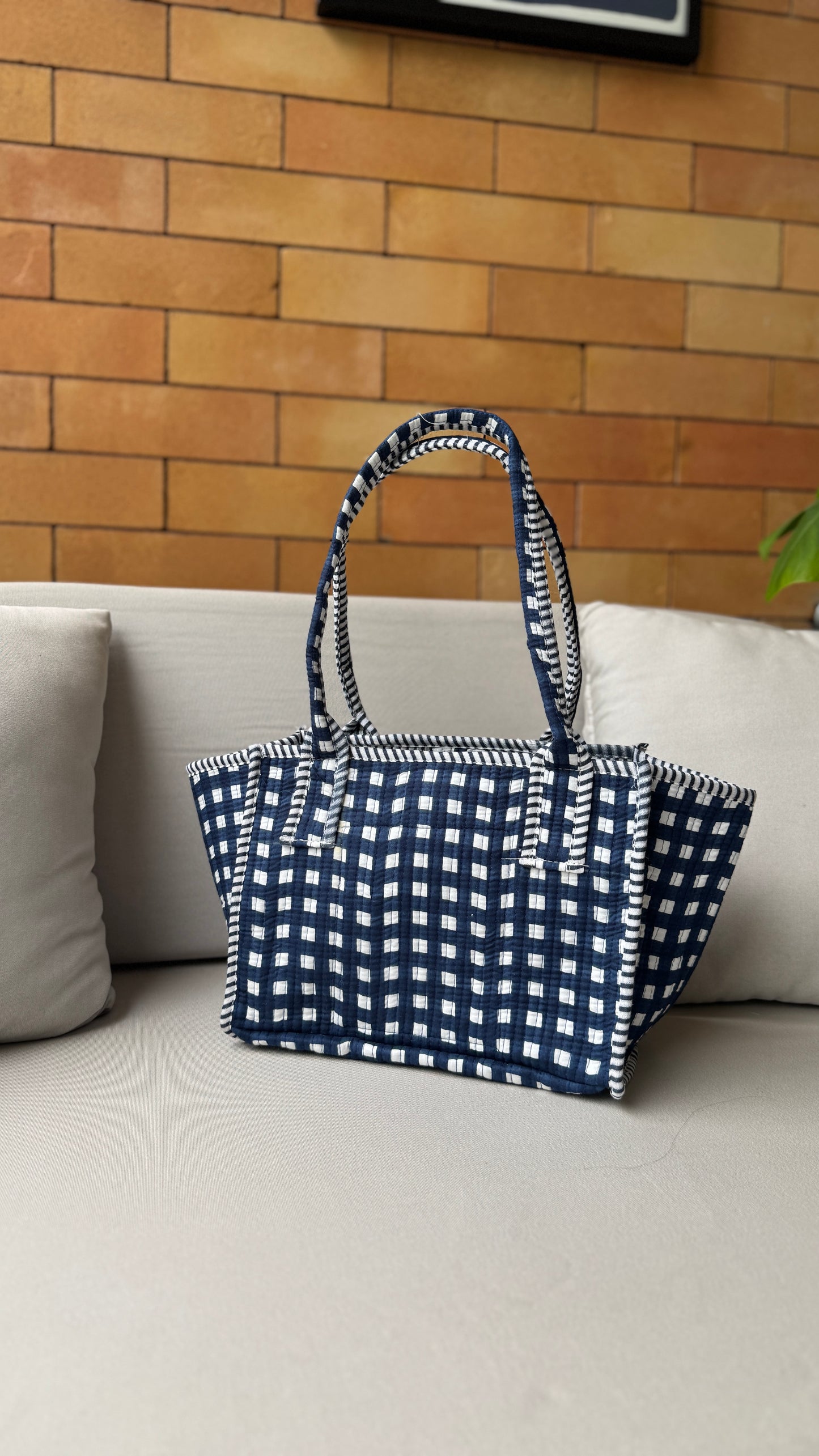 Gingham Mini Tokree Tote Bag (Blue)