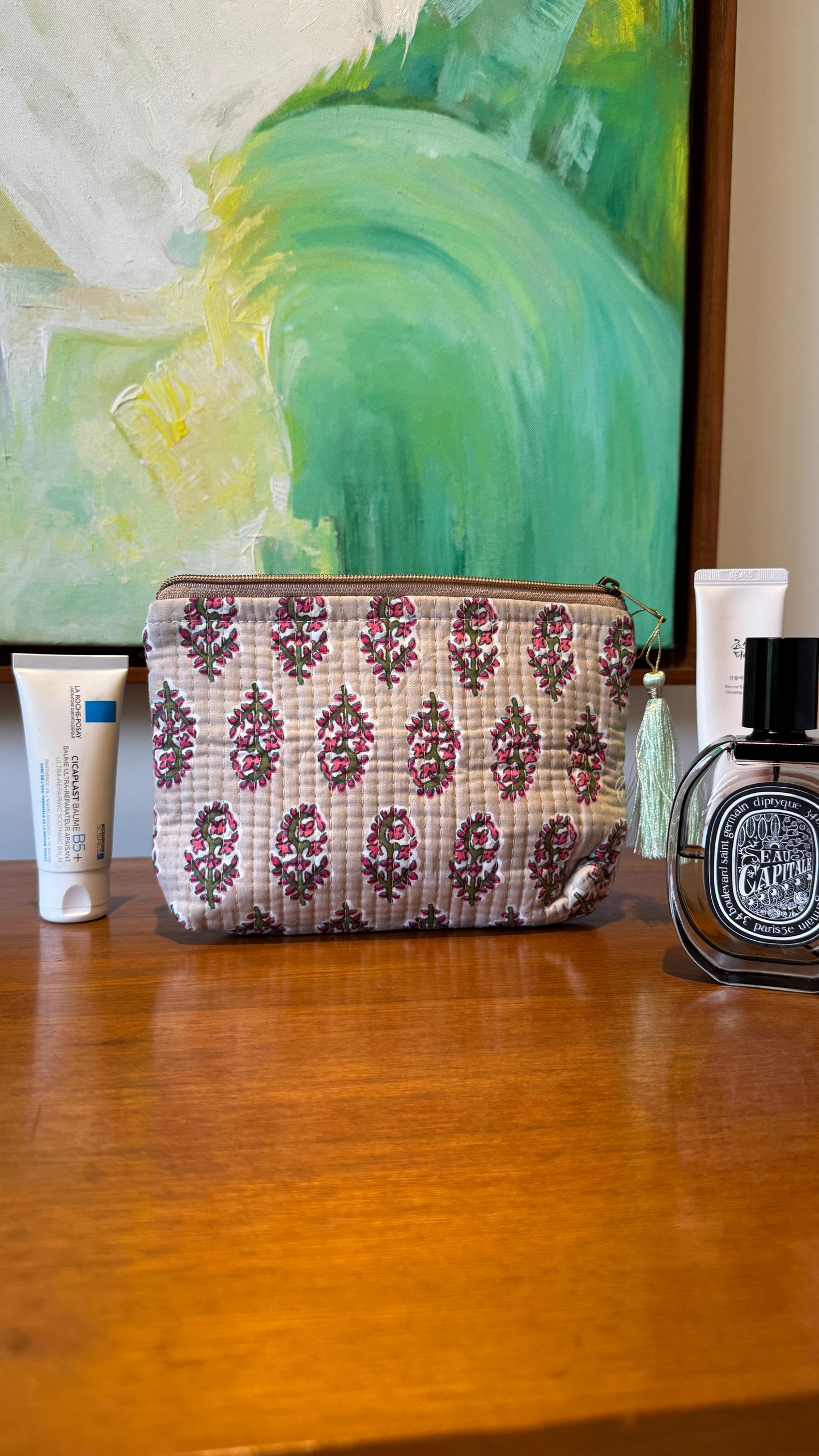Beige Hand Block Pouch