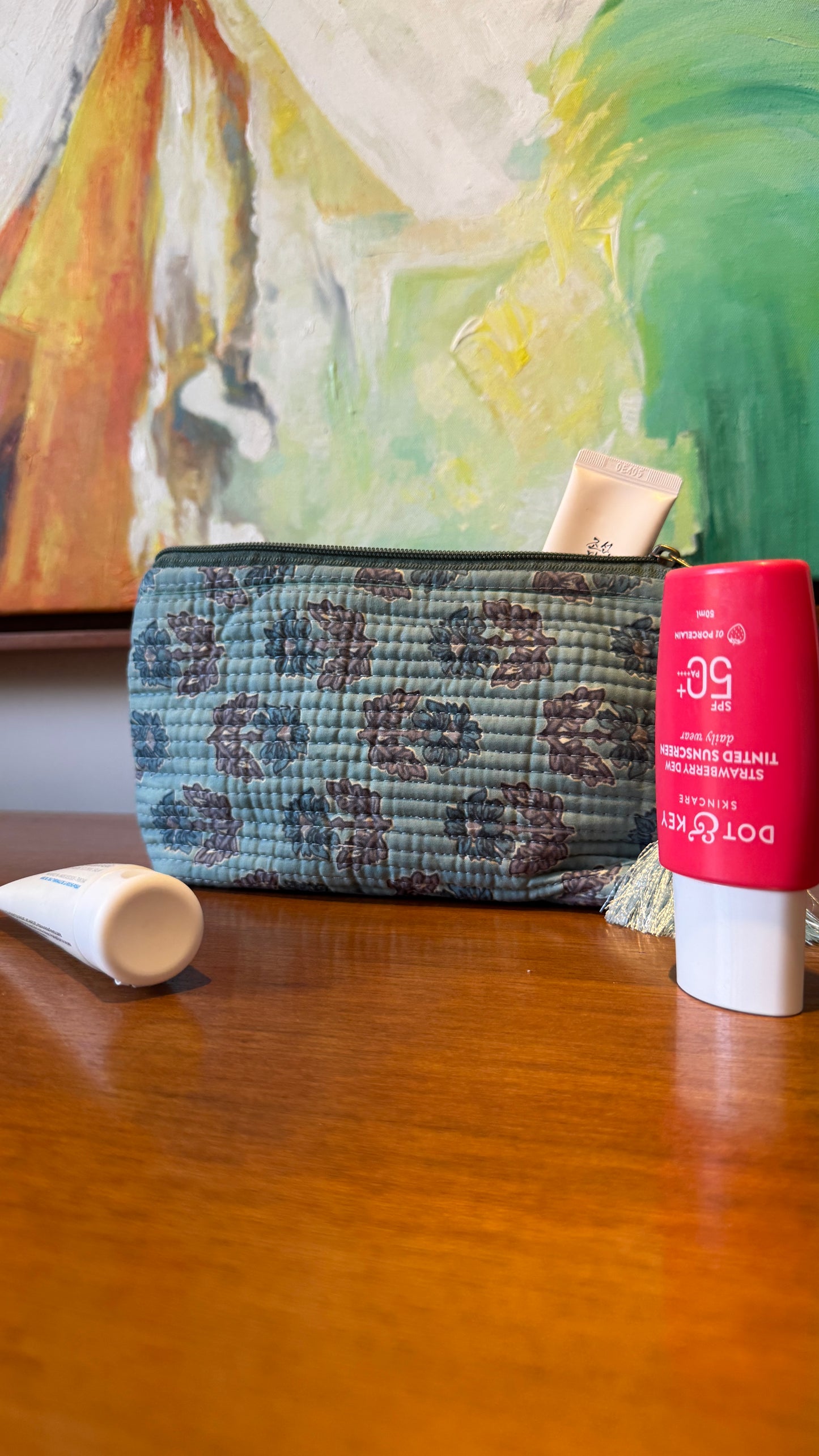 Blue Floral Hand Block Pouch