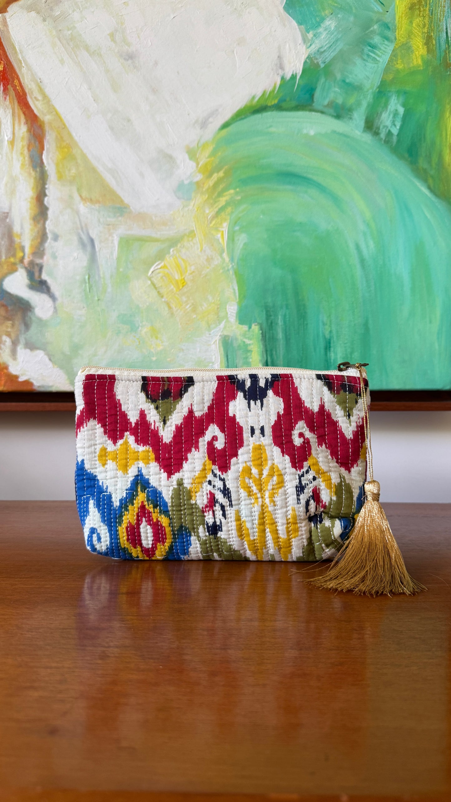 Abstract Ikkat Hand Block Pouch