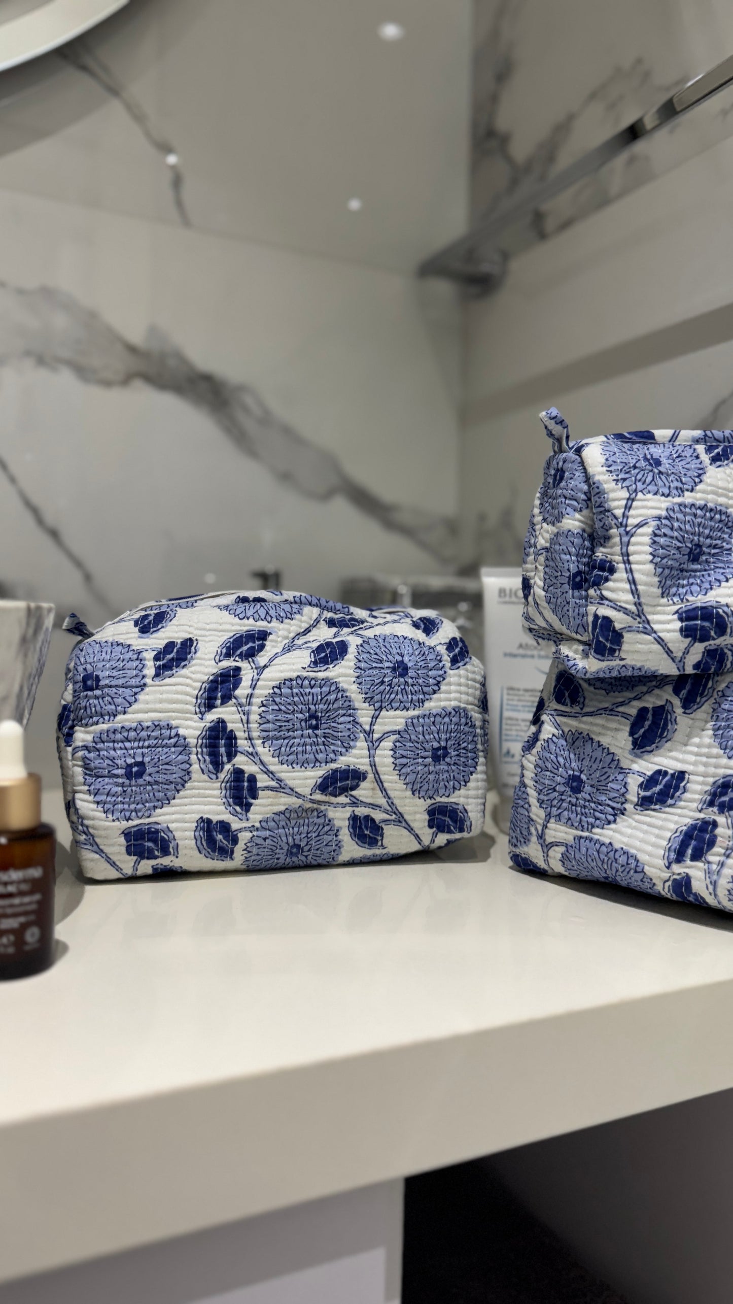 Blue & White Floral Pouch Set (set of 3)