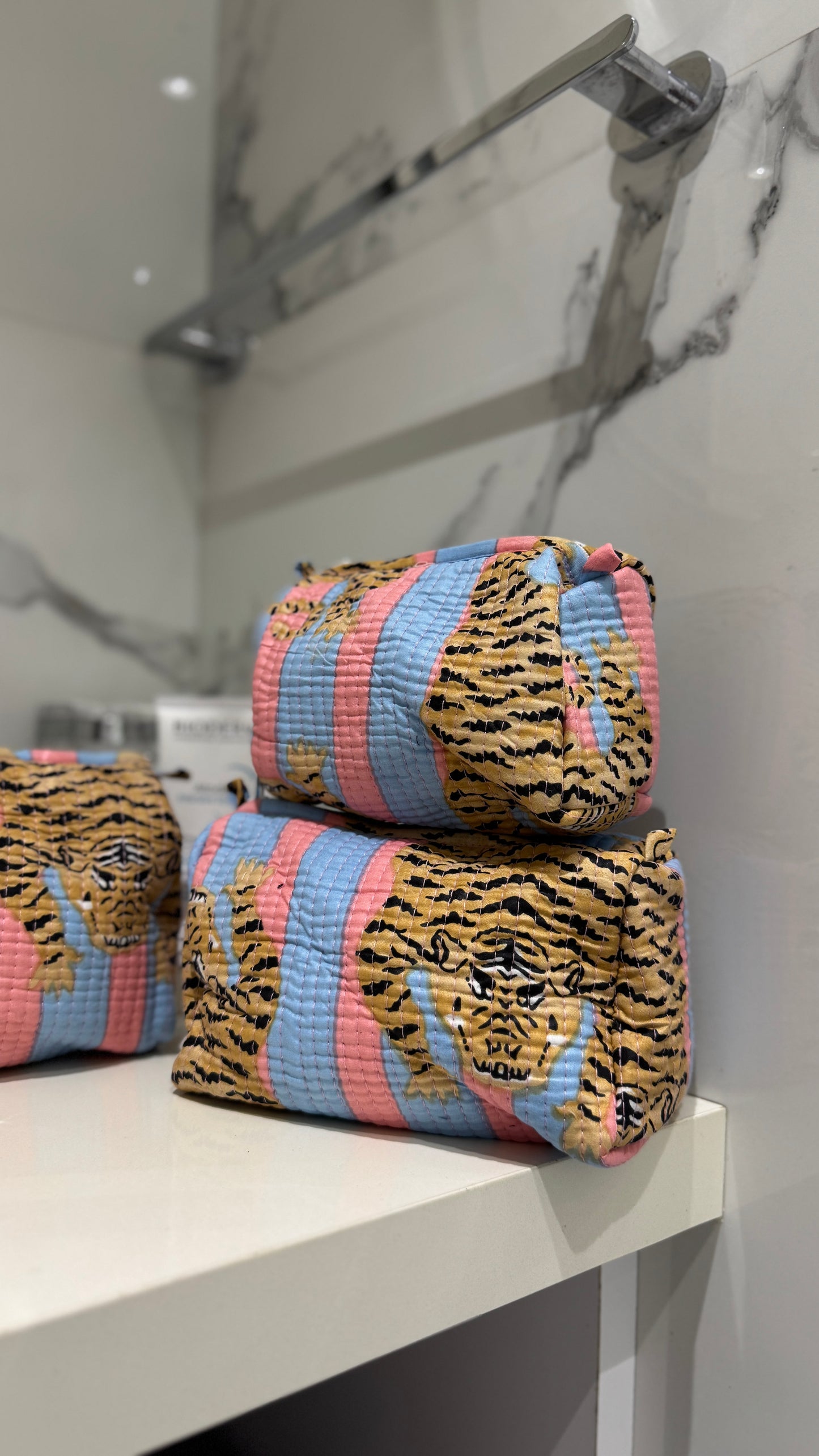 Pink & Blue Tiger Pouch Set (set of 3)
