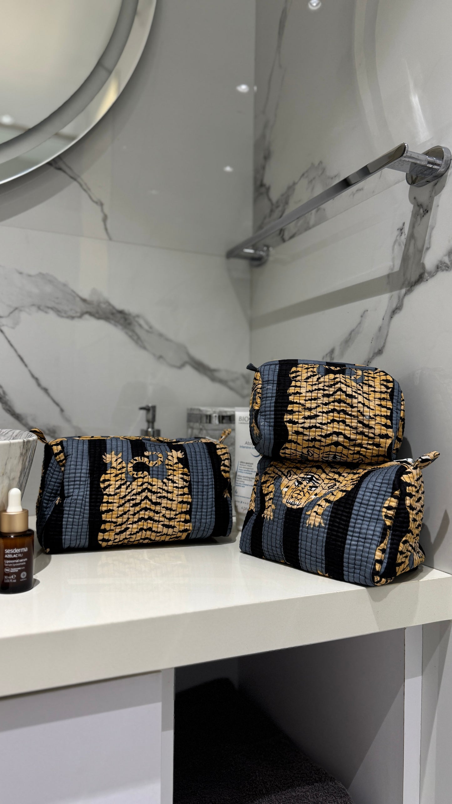 Grey & Black Tiger Pouch Set (set of 3)