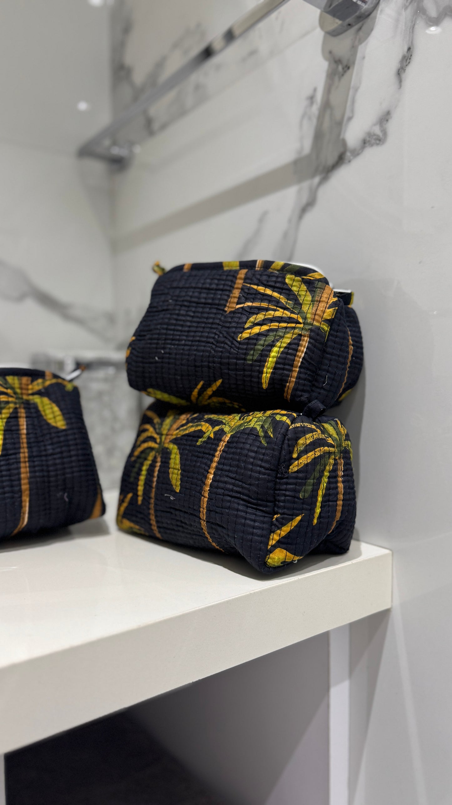 Navy Blue Palm Pouch Set (set of 3)
