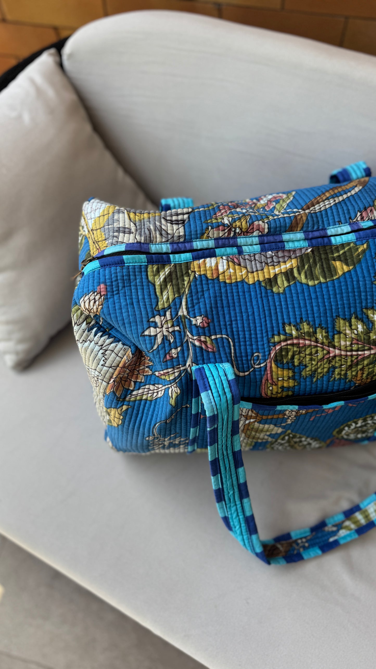 Blue Floral Weekender Duffel Bag