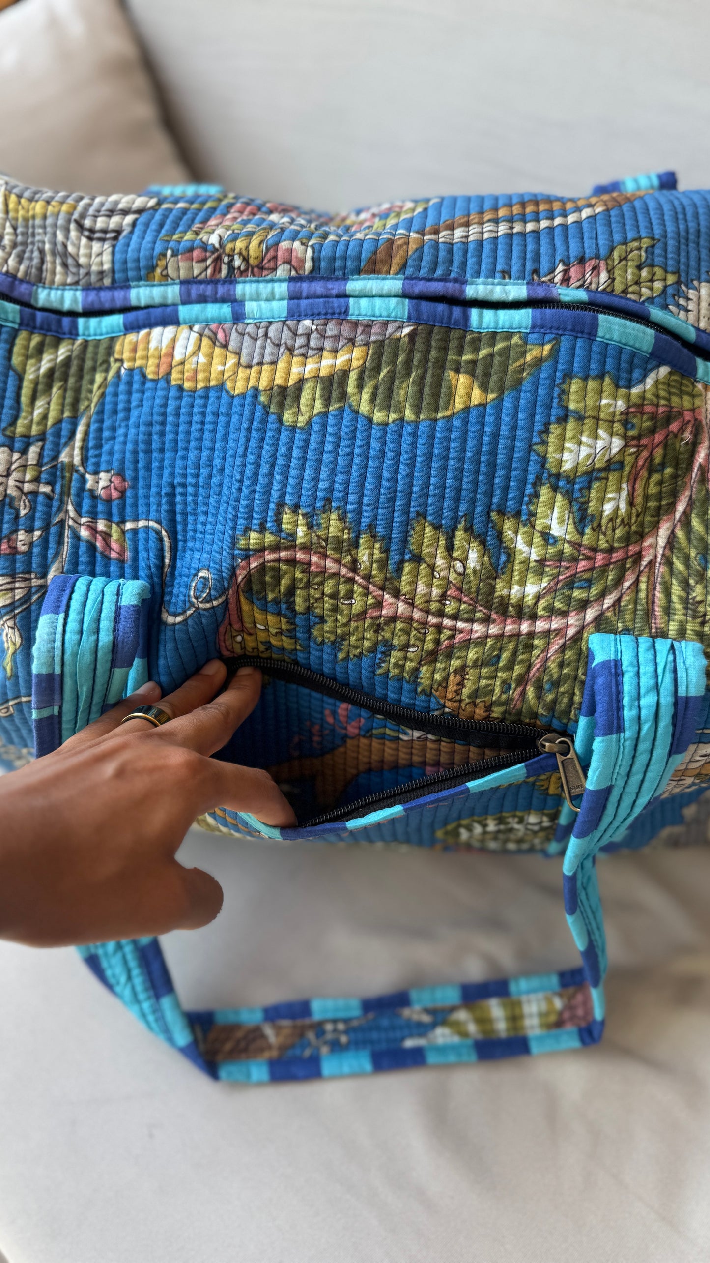 Blue Floral Weekender Duffel Bag