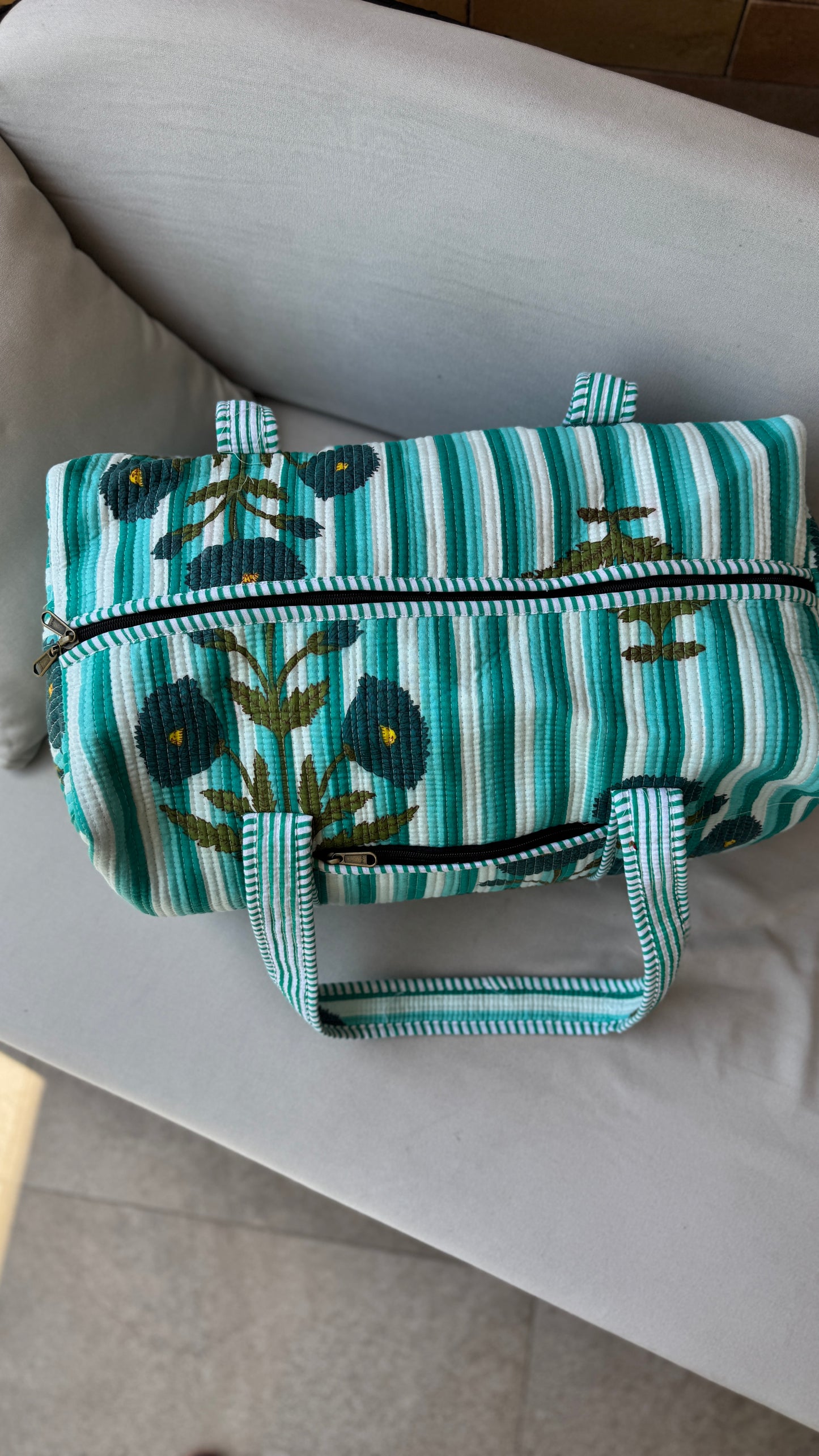 Sea Green Flower Weekender Duffel Bag