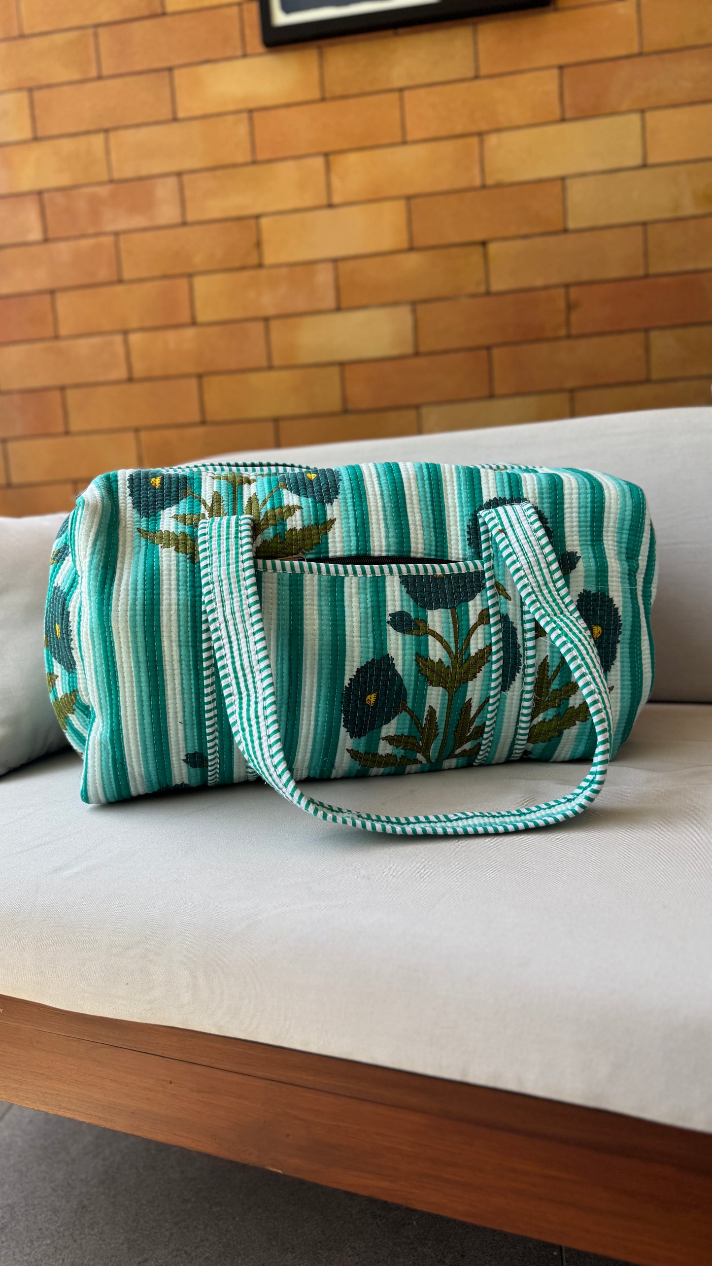 Sea Green Flower Weekender Duffel Bag