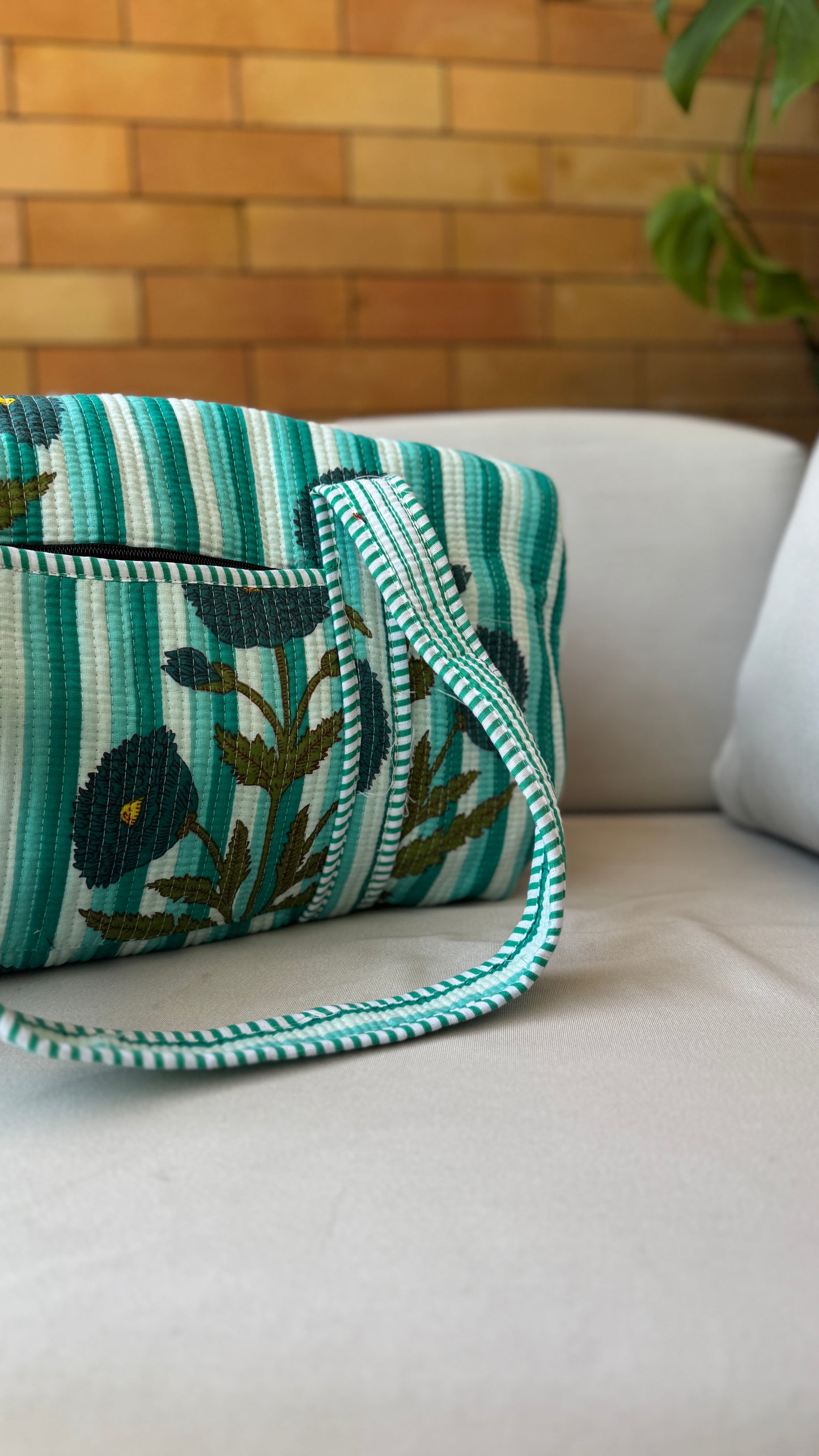 Sea Green Flower Weekender Duffel Bag