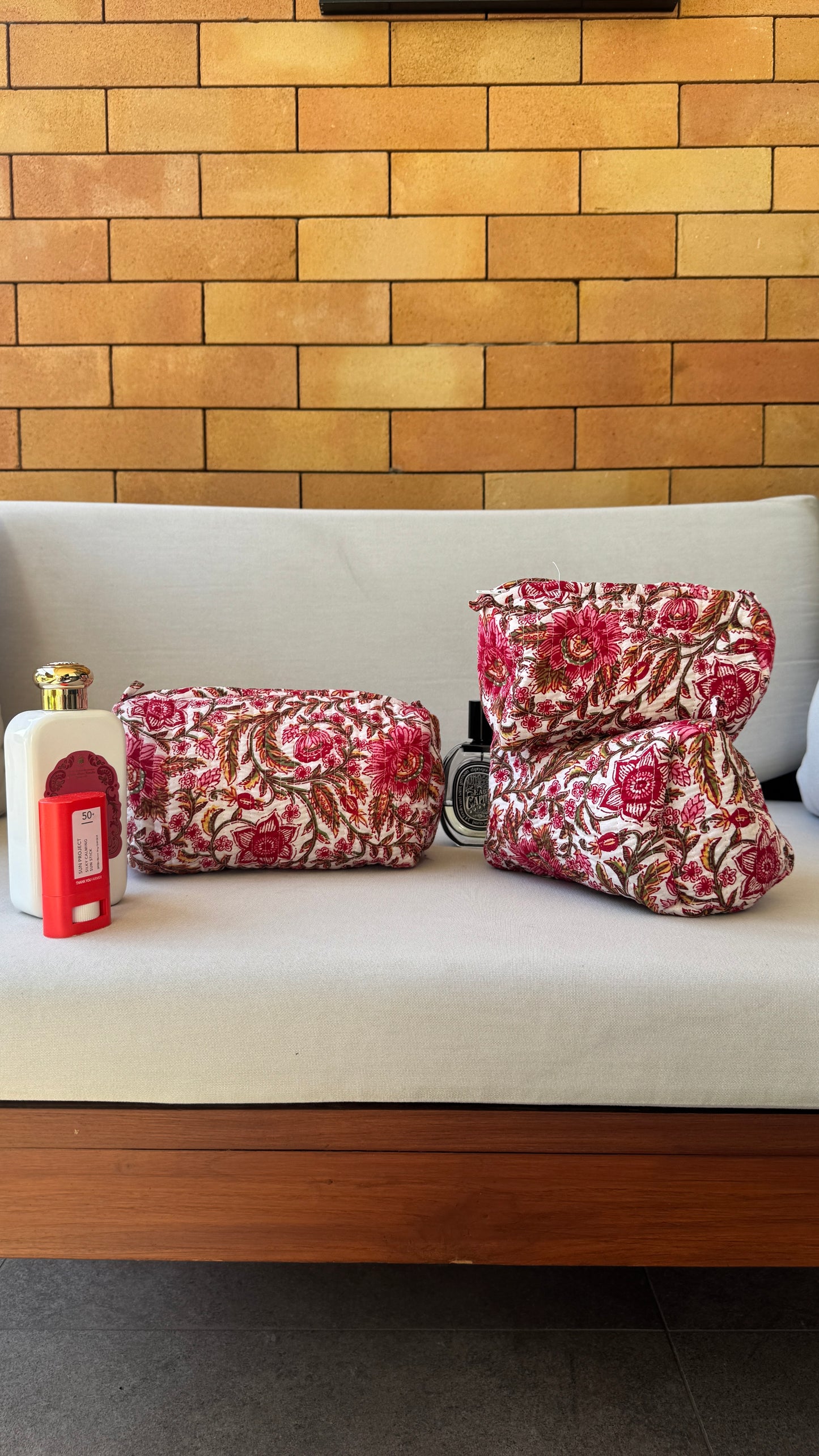 Red Floral Pouch Set (set of 3)