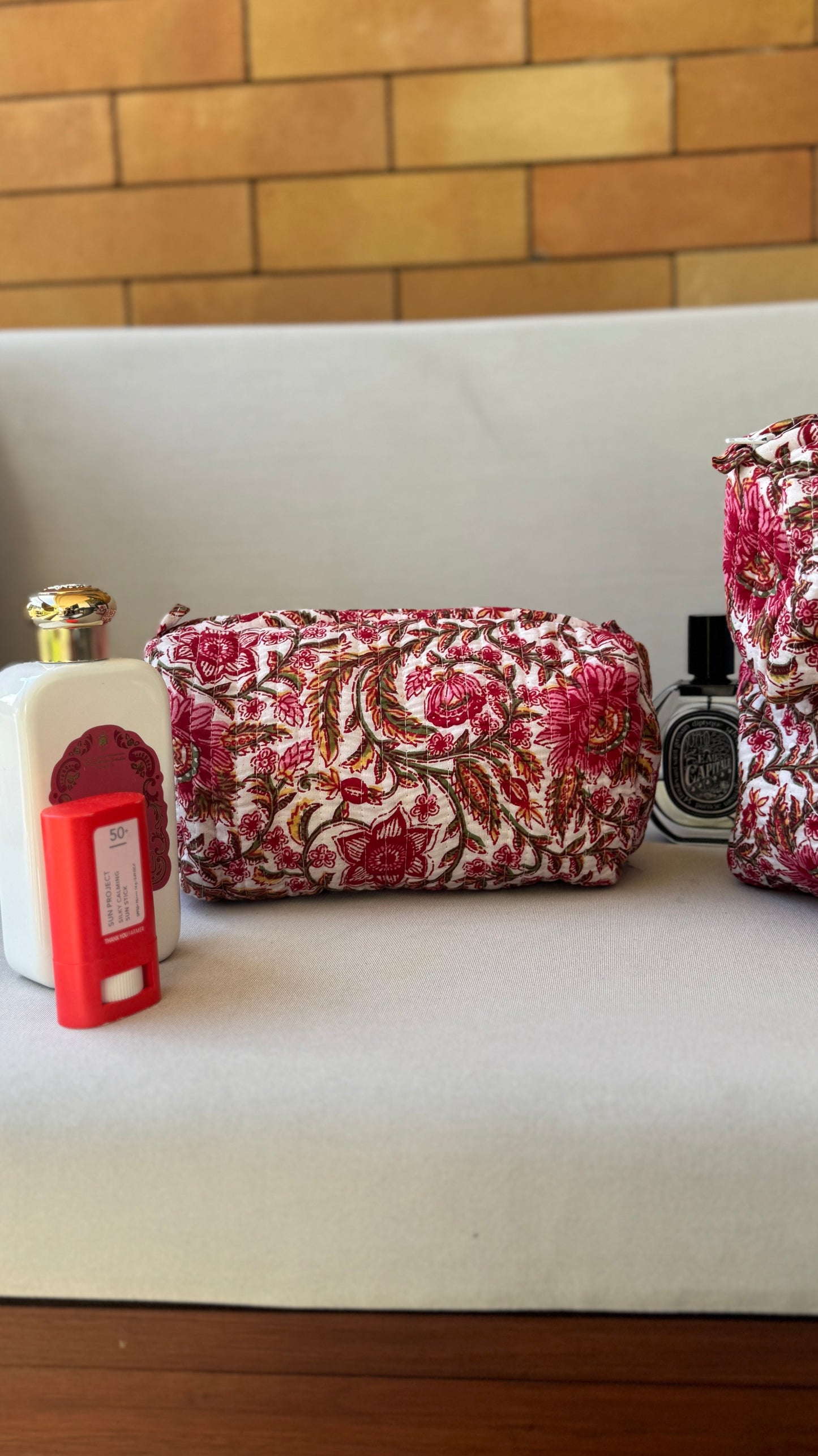 Red Floral Pouch Set (set of 3)