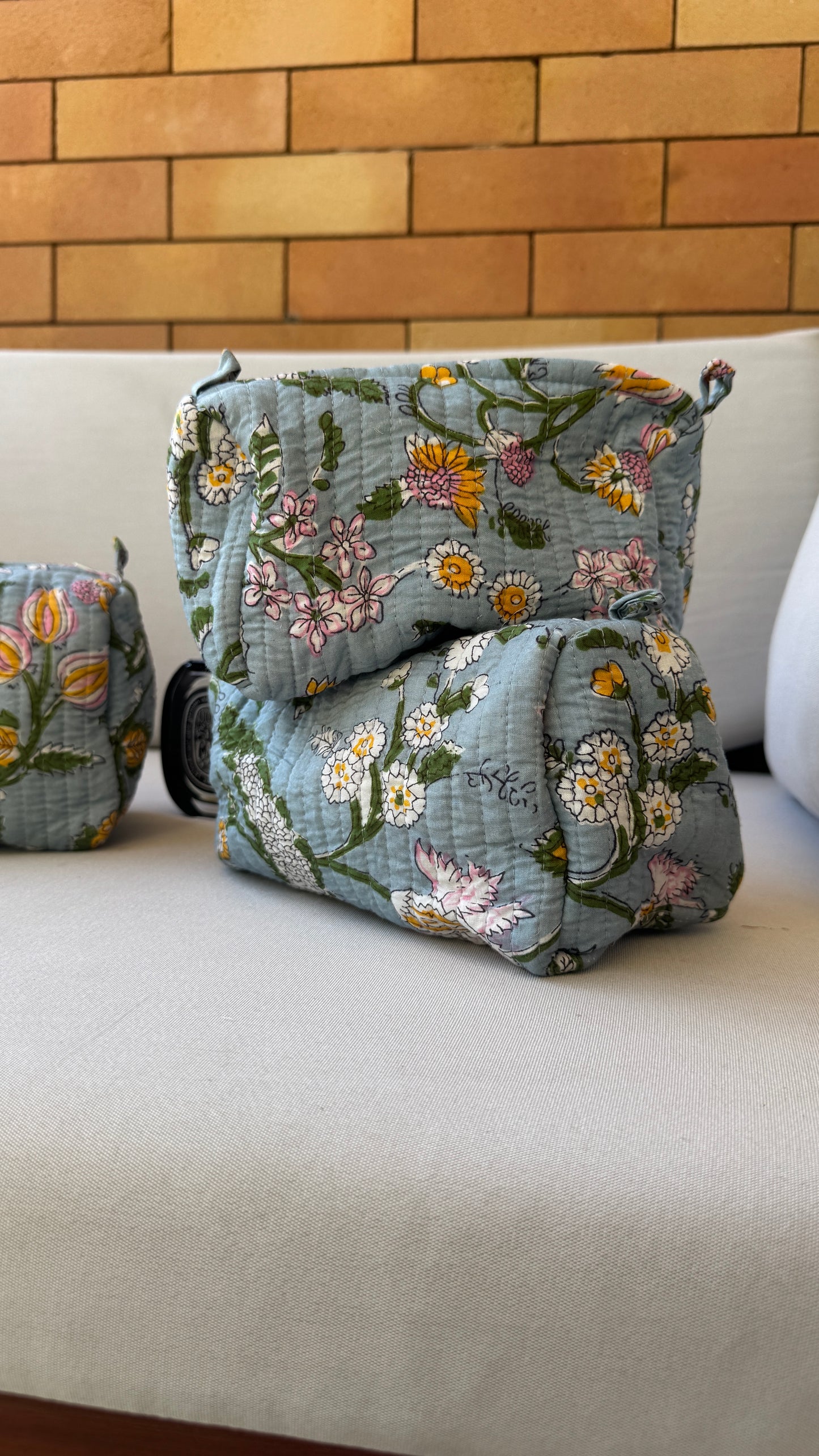 Baby Blue Floral Pouch Set (set of 3)