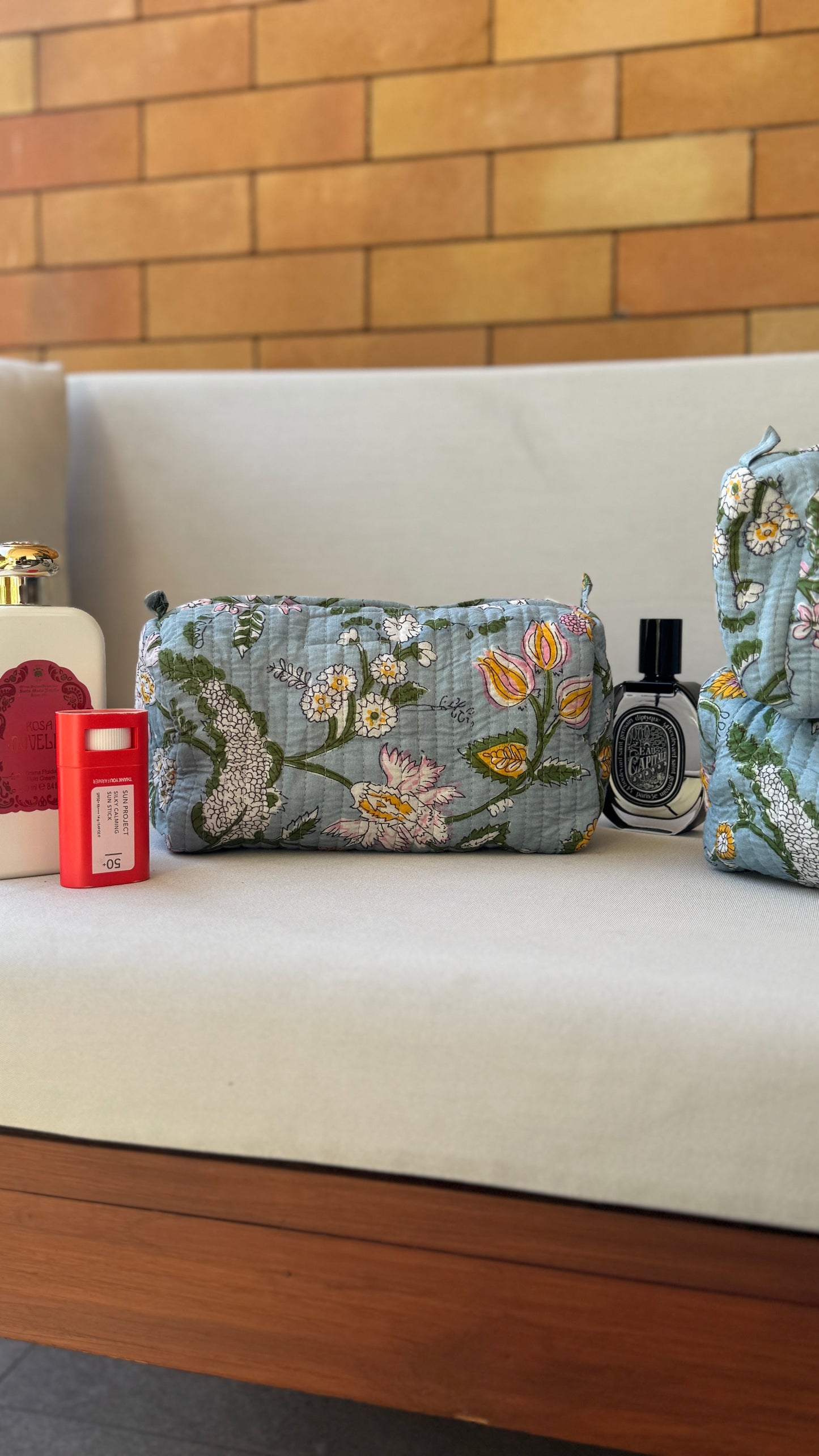Baby Blue Floral Pouch Set (set of 3)