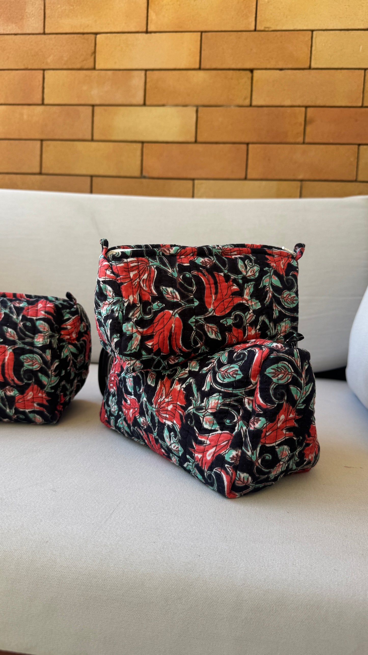 Black Floral Pouch Set (set of 3)