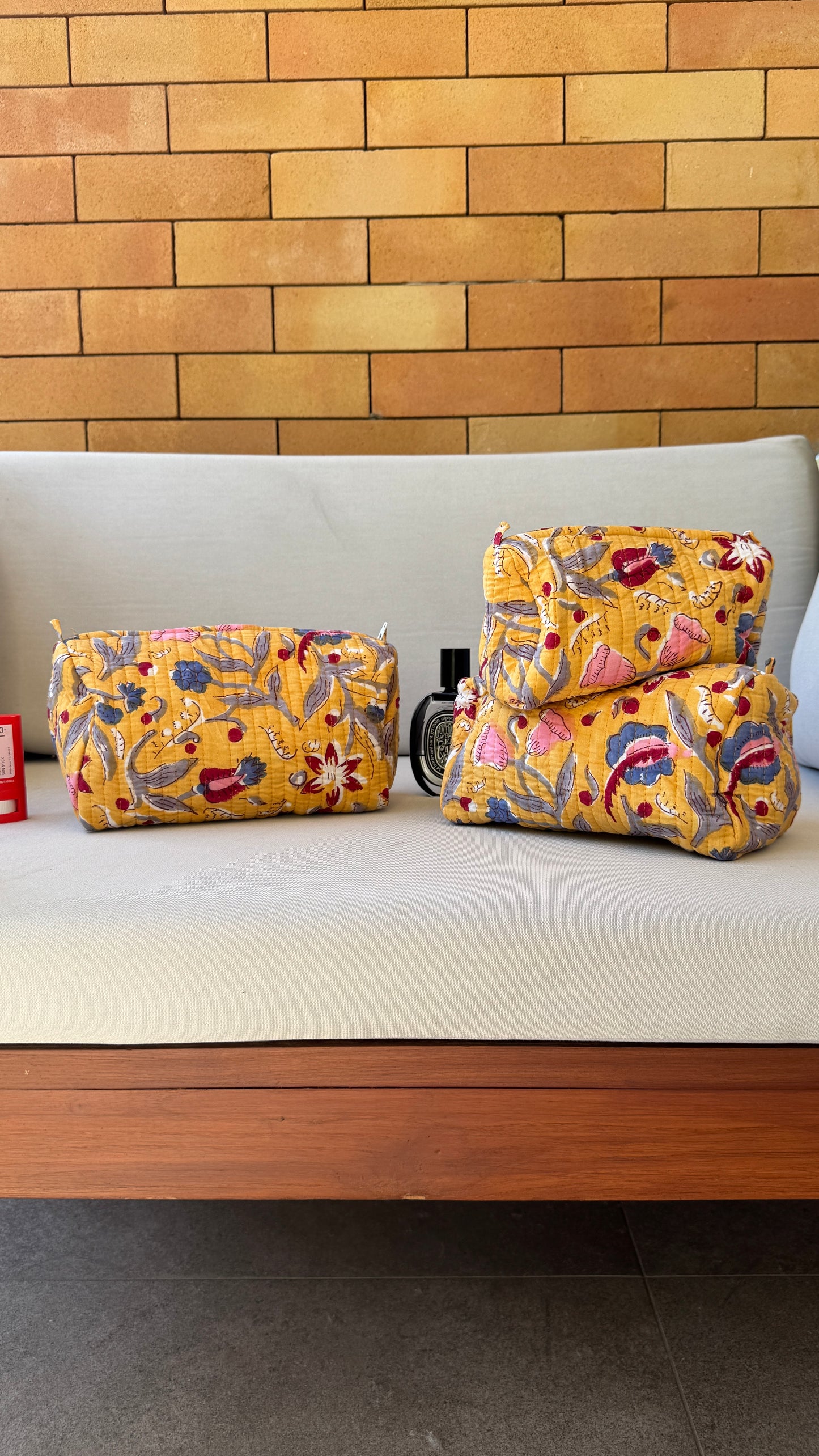 Yellow Floral Pouch Set (set of 3)