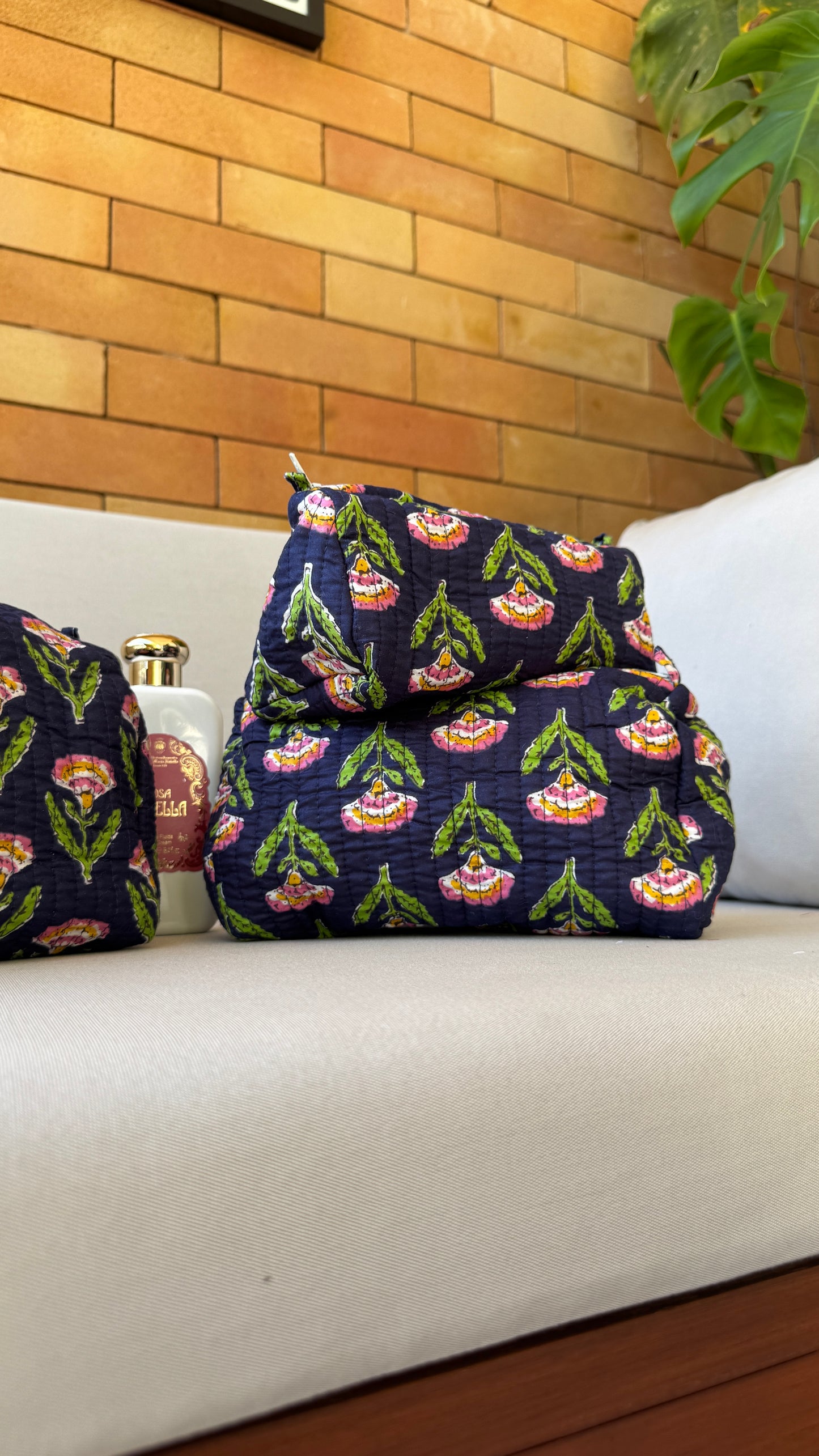 Navy Blue Motif Pouch Set (set of 3)