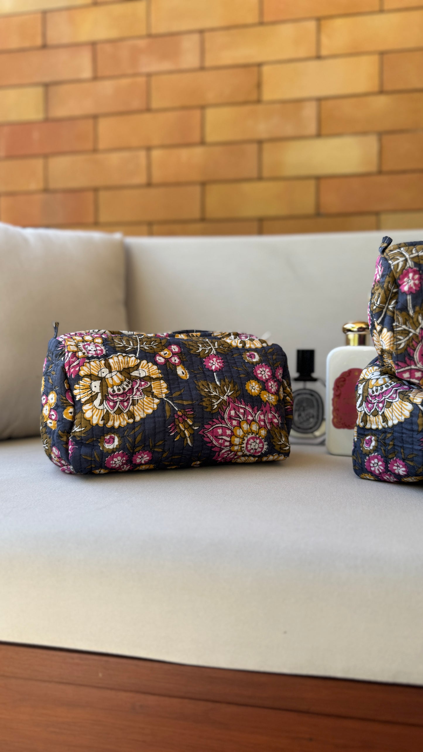 Slate Floral Pouch Set (set of 3)