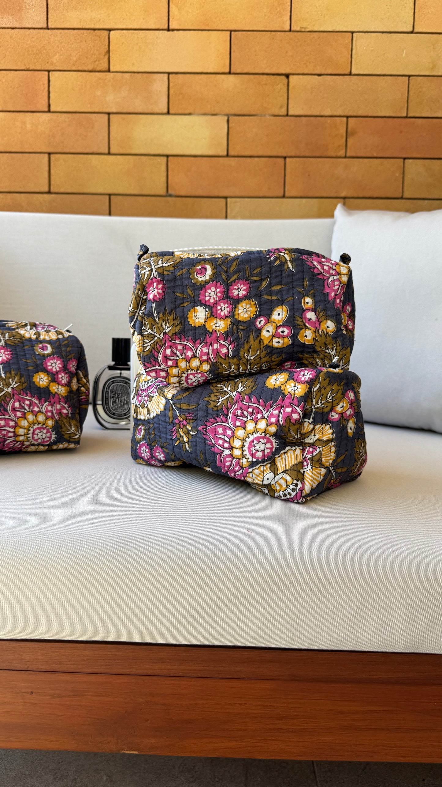 Slate Floral Pouch Set (set of 3)
