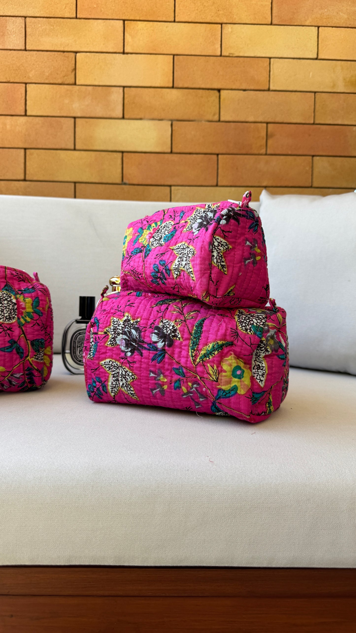 Fuchsia Floral Pouch Set (set of 3)