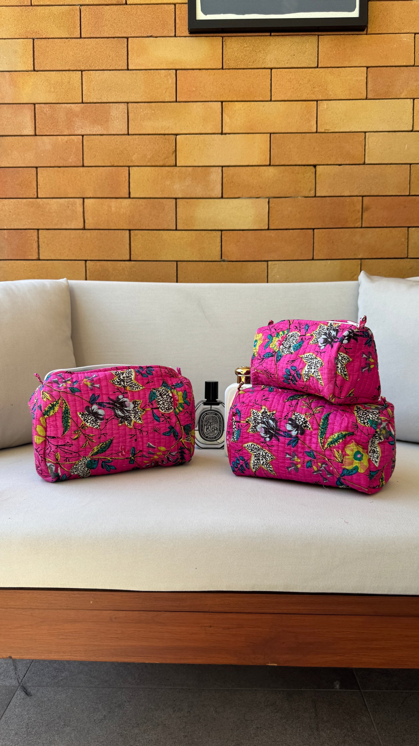 Fuchsia Floral Pouch Set (set of 3)