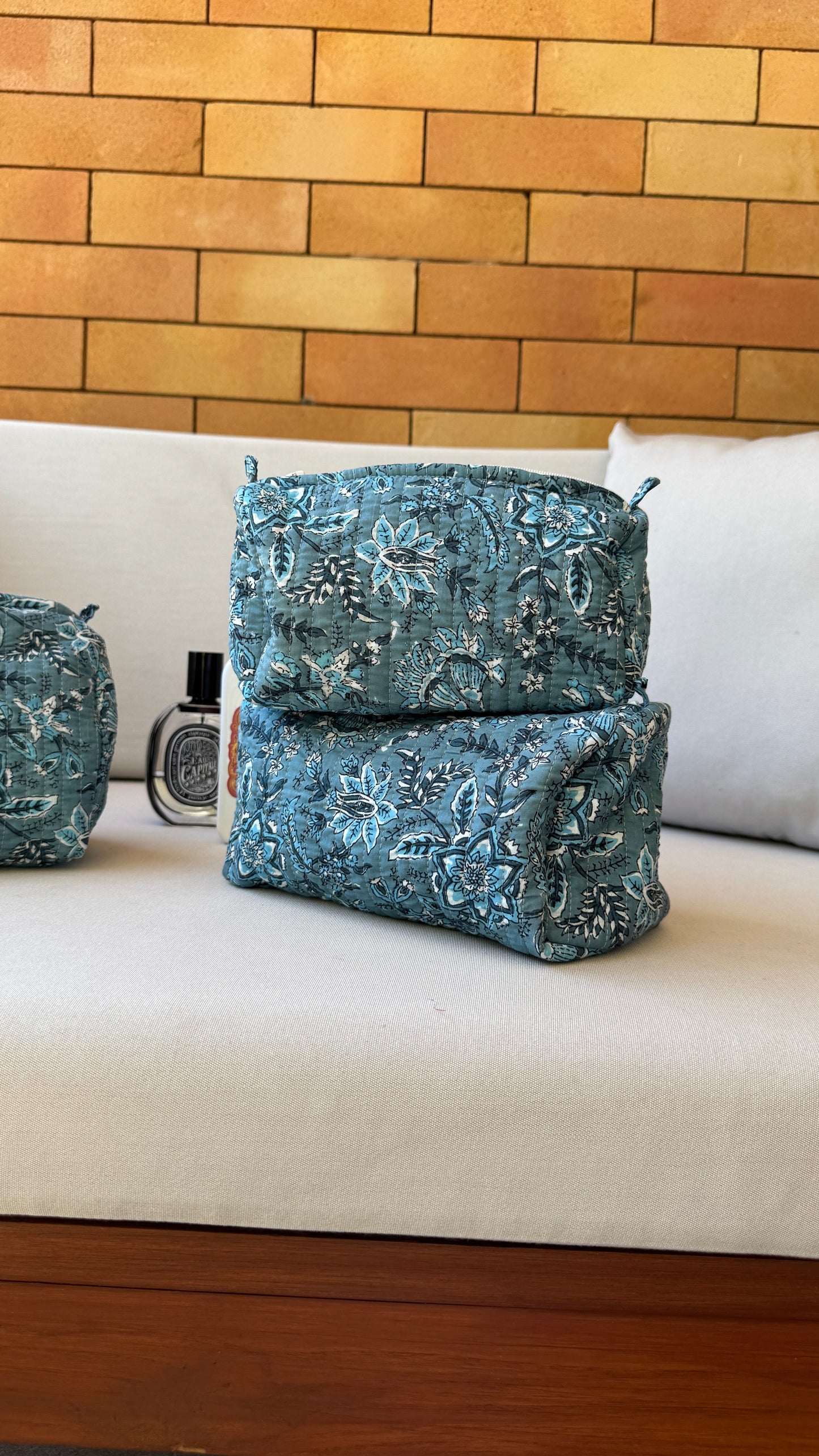 Blue Floral Pouch Set (set of 3)