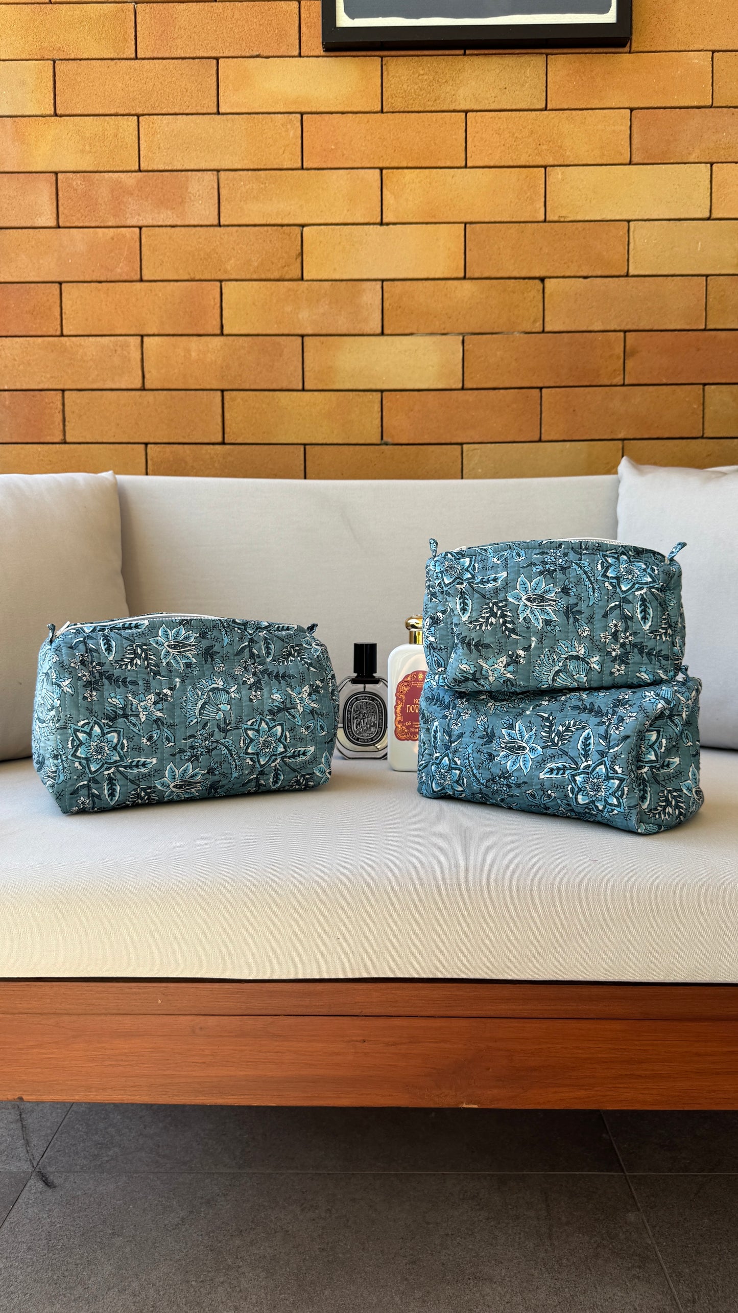 Blue Floral Pouch Set (set of 3)