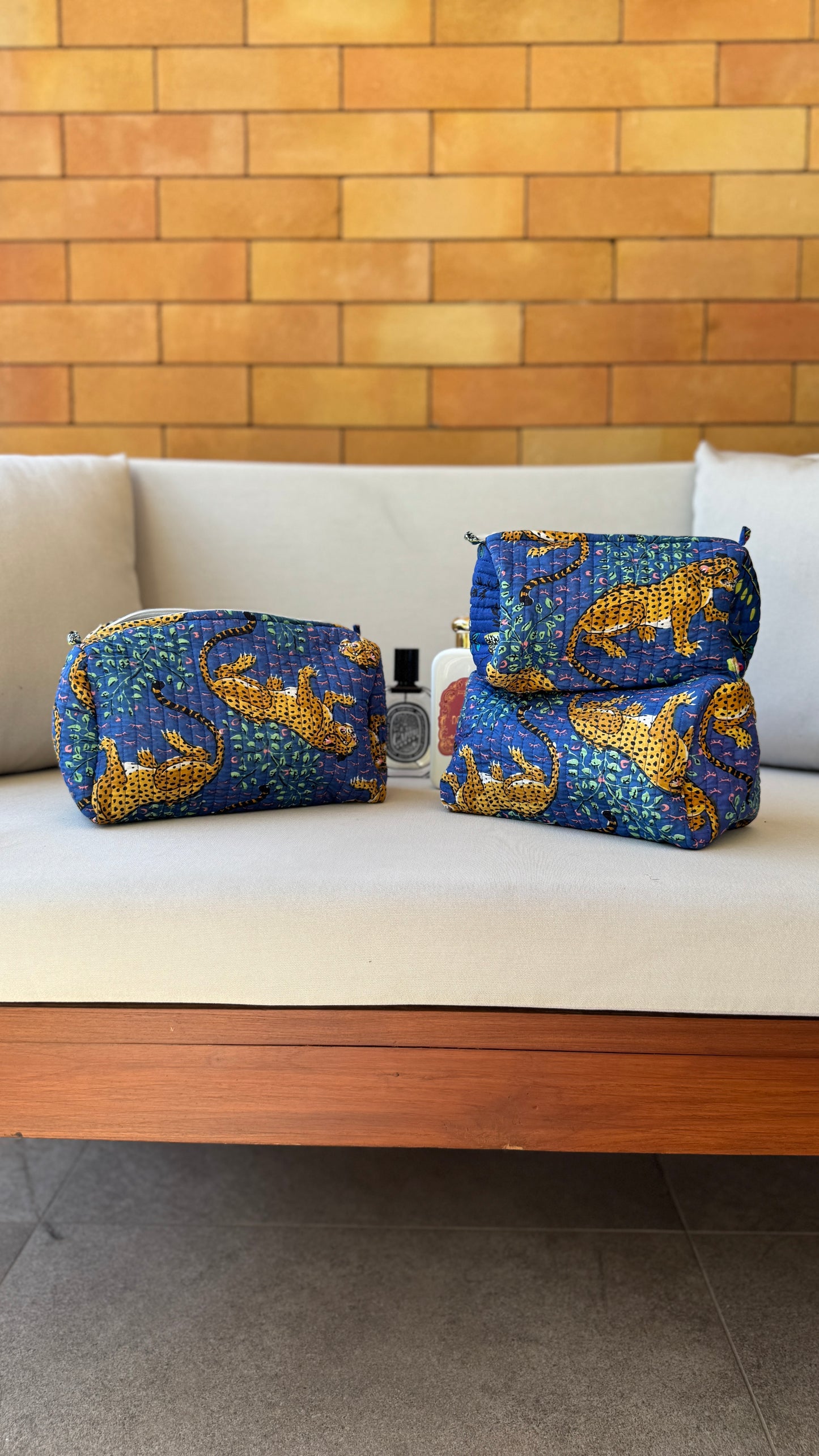 Blue Leapord Pouch Set (set of 3)
