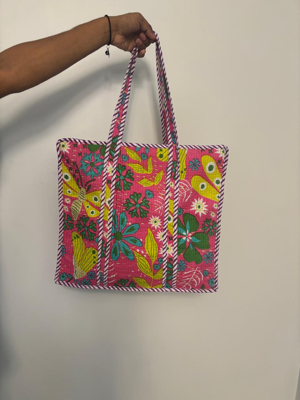Pink Floral Tote Bag