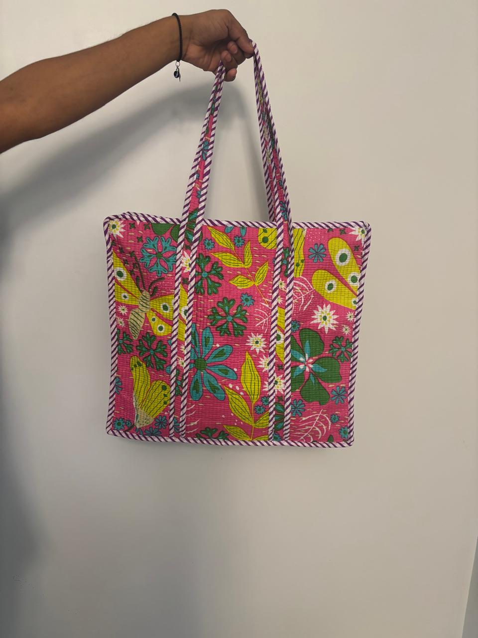 Pink Floral Tote Bag