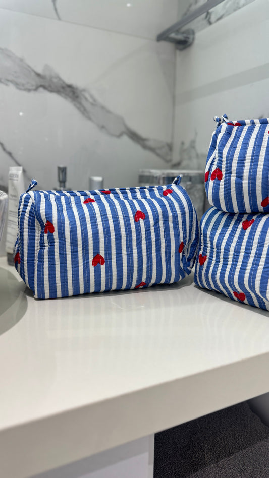 Blue Stripes Heart Pouch Set (set of 3)