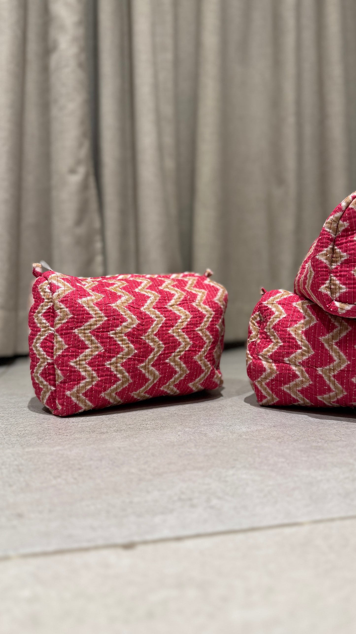 Pink Zig Zag Pouch Set (set of 3)