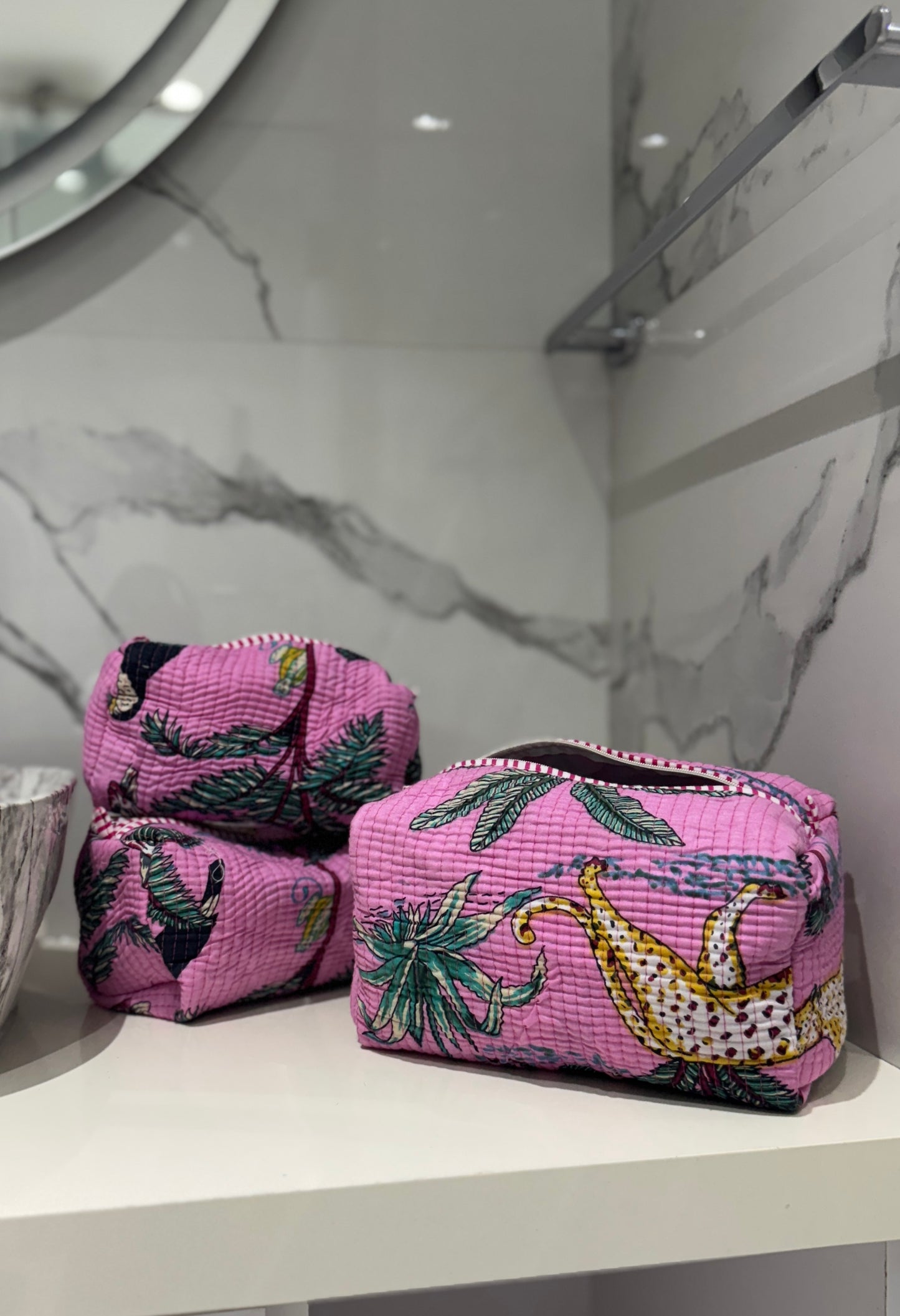 Bright Pink Jungle Pouch Set (set of 3)