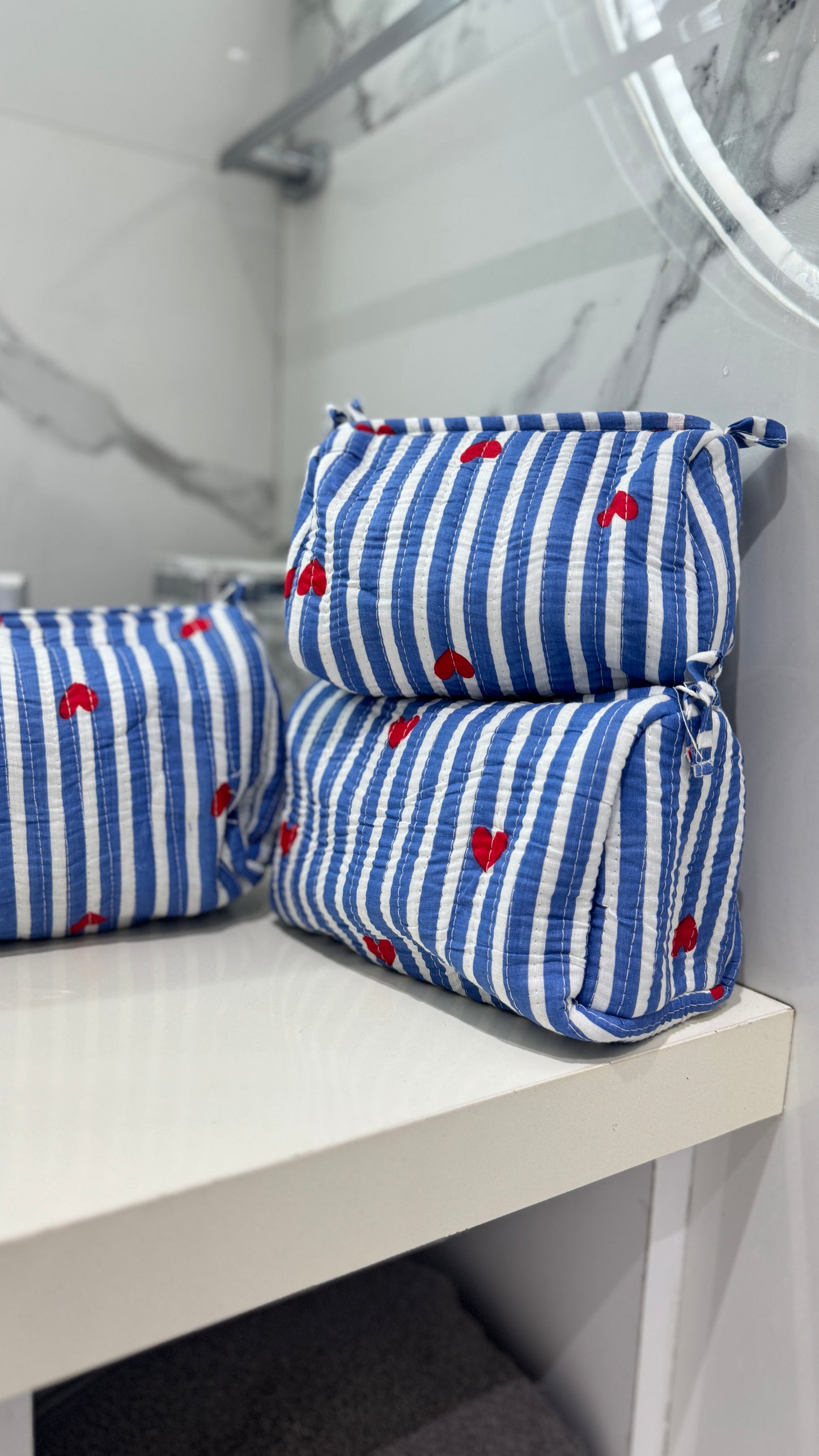 Blue Stripes Heart Pouch Set (set of 3)