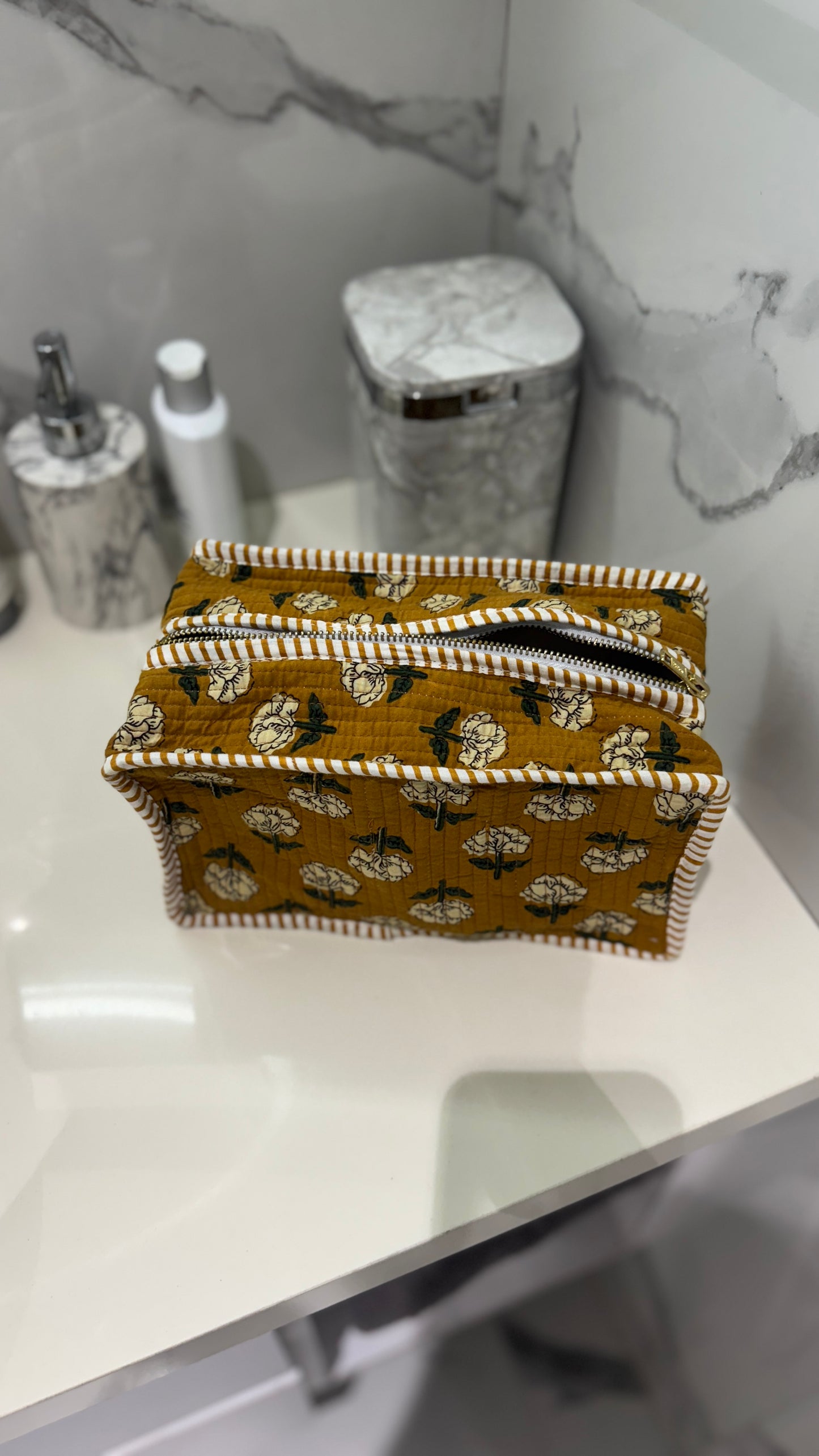 Mustard Floral Large Pouch