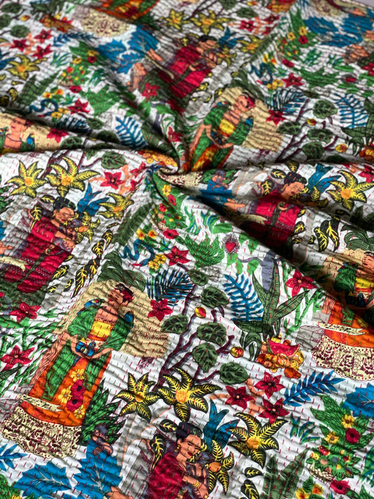 White Frida Kantha Bedcover