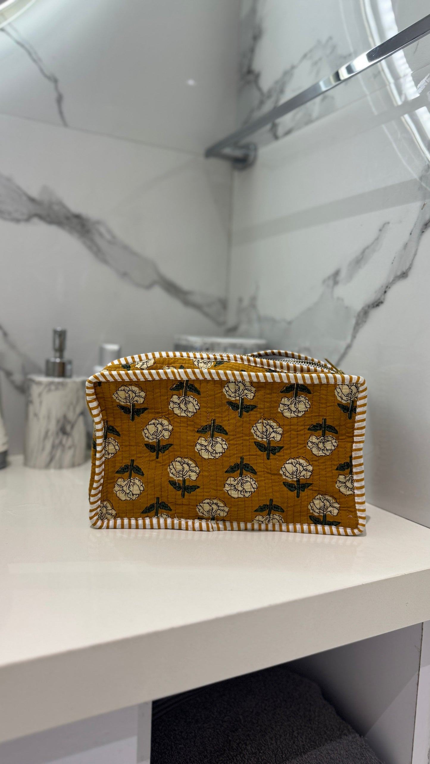 Mustard Floral Large Pouch